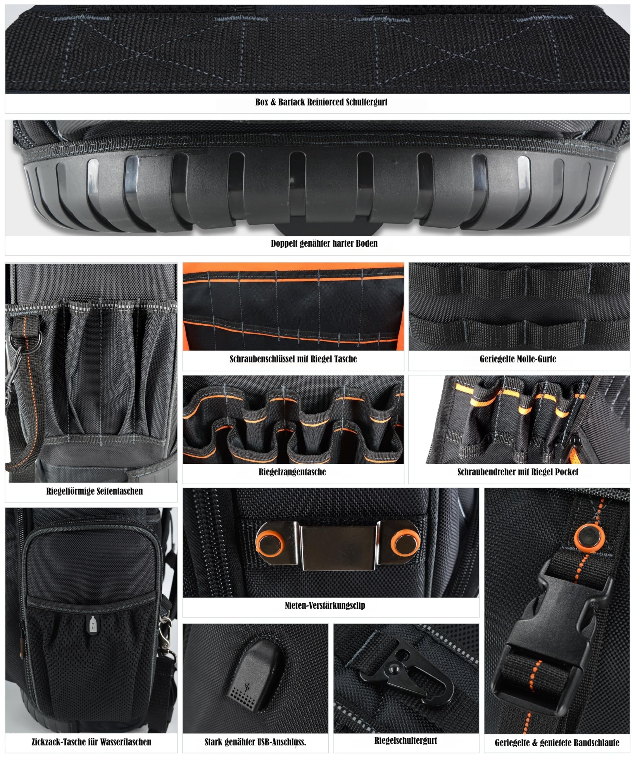 WELKINLAND 72 Taschen Roll-Werkzeug-Rucksack, große Werkzeugtasche mit Rollen, elektrische Tasche mit Rollen für Herren