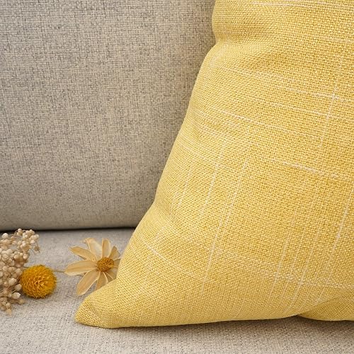 Miniatura 5 de YOUR SMILE Fundas de cojín decorativas cuadradas amarillas puras, fundas de cojín de mezcla de lino y algodón, 18 x 18 pulgadas