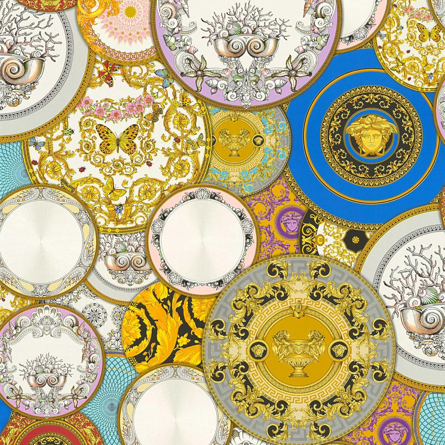 Luxury Wallpaper Versace 3 Non-Woven Wallpaper 10.05 m x 0.70 m Gold Blue Violet Made in Germany 349011 34901-1