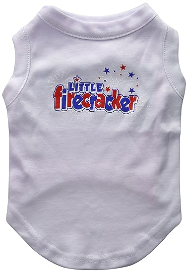 Mirage Pet Products 12-Inch Little Firecracker Screen Print Shirts for Pets, Medium, White
