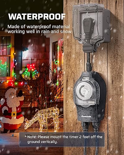 Miniatura 11 de DEWENWILS Temporizador de exterior para luces, temporizador de salida impermeable con 2 tomas de corriente a tierra, 15 A 1/2 HP, certificación UL