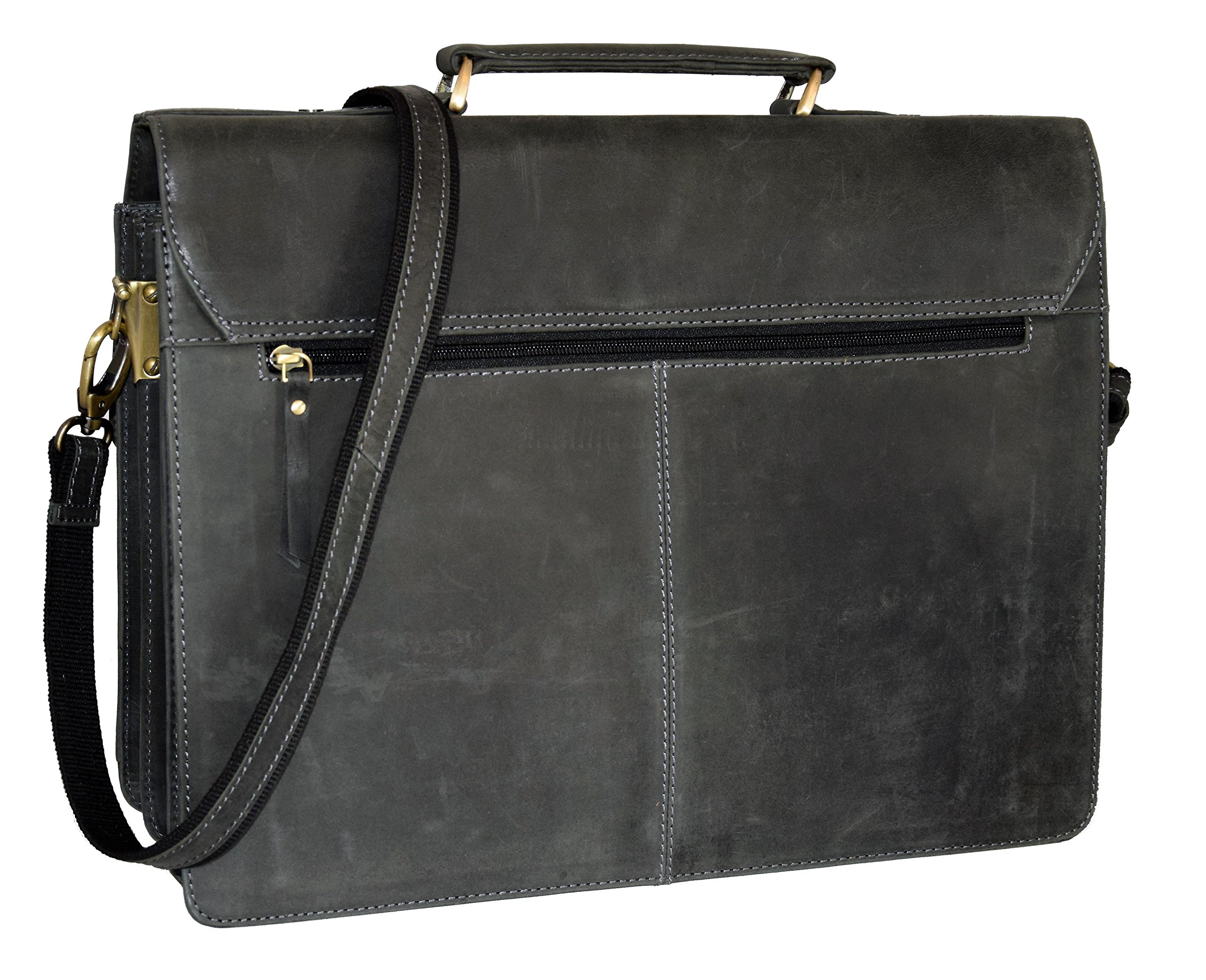 Menzo Maletín de piel auténtica para portátiles de hasta 15 pulgadas, estilo vintage, para hombre y mujer, ideal para la escuela, la universidad o el trabajo, Negro , Small