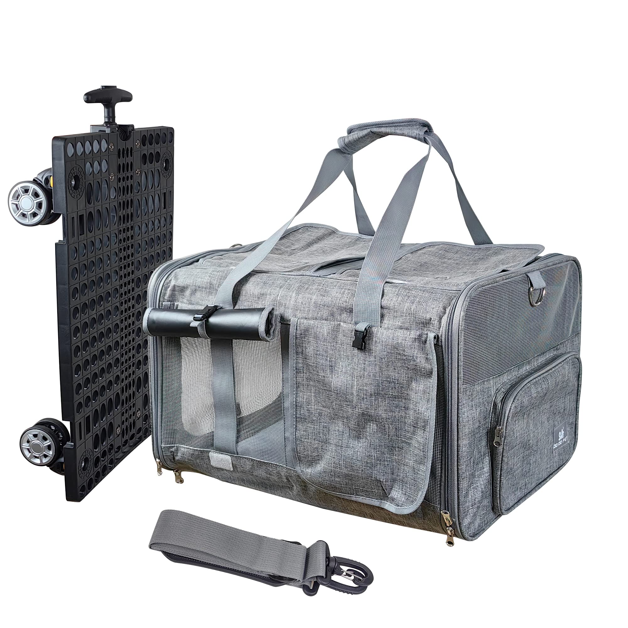 Innovative Cat Carrier for 2 Cats, Rolling Cat Carrier with Wheels, Double Compartment Pet Carrier for Large Cats and Small Dogs, Ideal for Traveling/Hiking/Camping, Windproof Cat Carrier