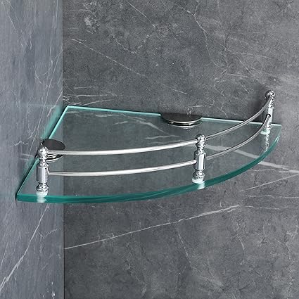 FORTUNE Glass Corner Shelf/Bathroom Shelf/Multipurpose Shelf/Living Room Corner Shelf/Wall Mount Bathroom Shelves (Transparent) (9 x 9 Inch) - (Pack of 1)