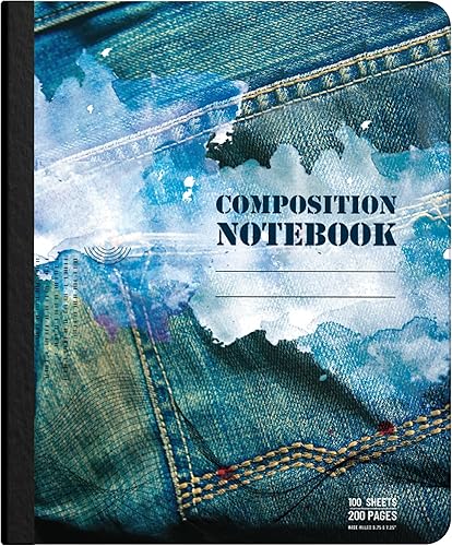 Miniatura 7 de Cuaderno de composición con rayas anchas, cuaderno de composición estética, impresión de mezclilla de tapa dura, cuaderno de composición preparada,