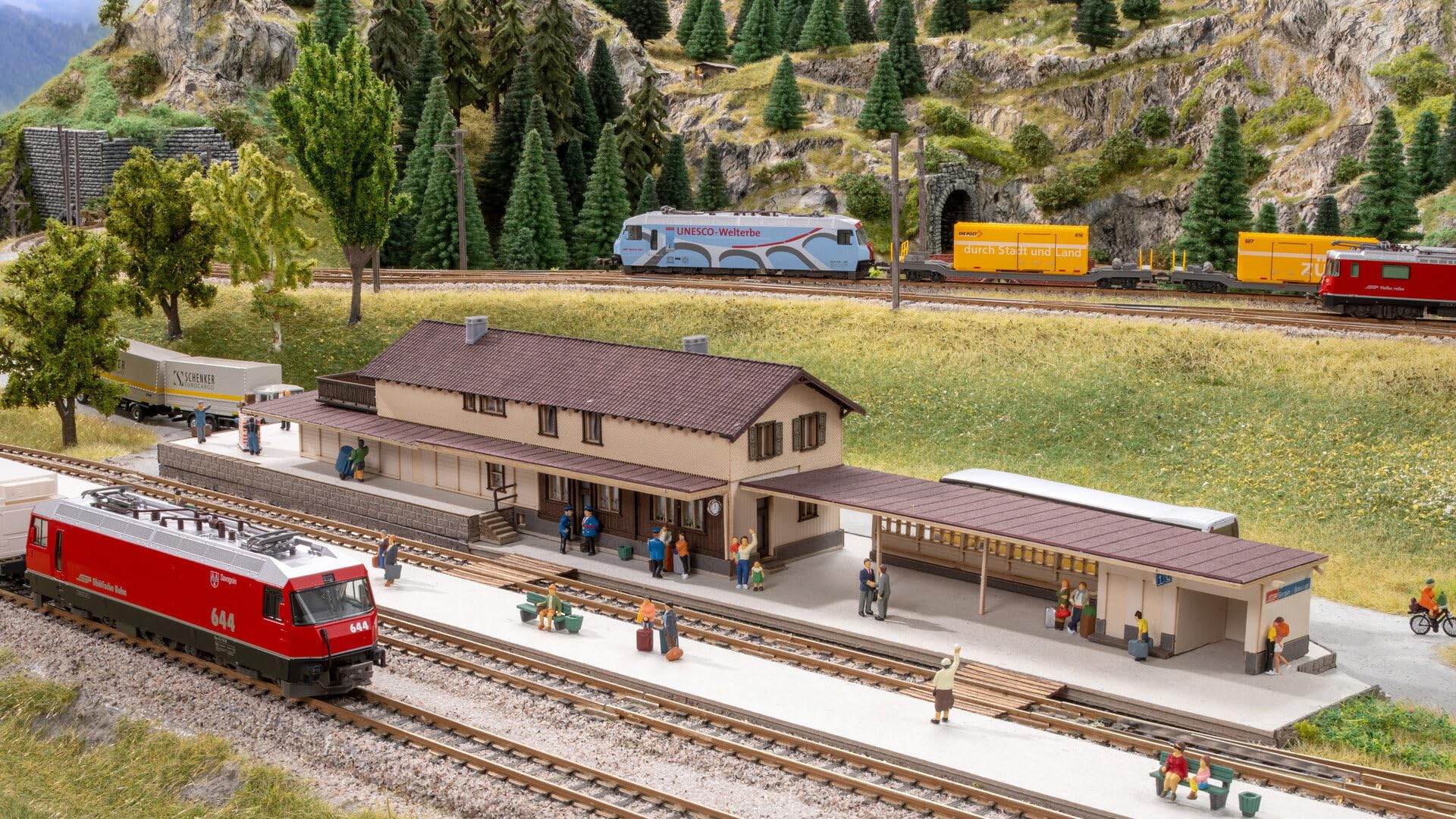 NOCH Bahnhof „Bergün“, historisches Modellbau-Set, für Spur H0 mit Lasercut-Technik