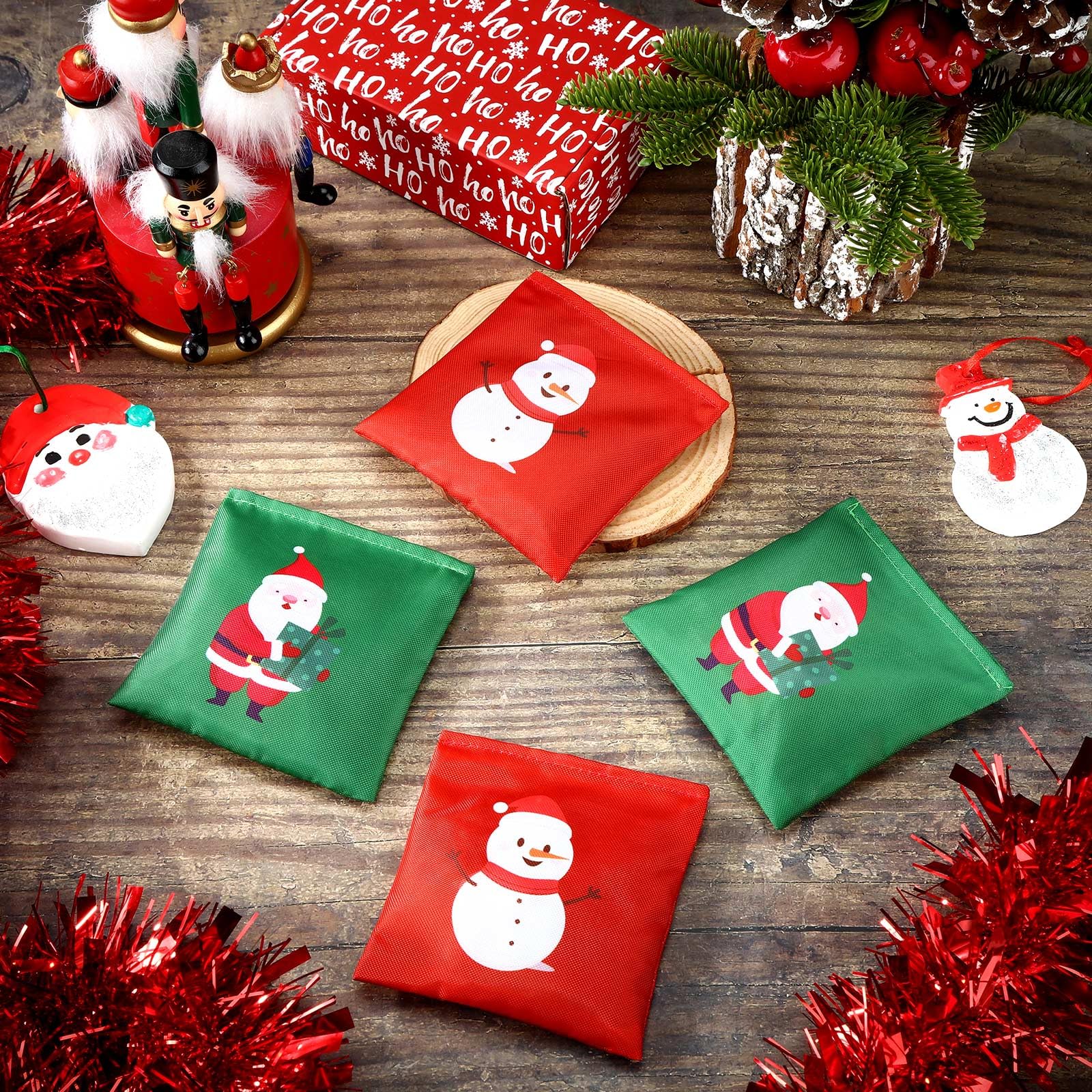 Ceenna 12 Pcs Christmas Cornhole Bean Bags Christmas Snowman Cornhole Tossing Game Bags Santa Claus Corn Hole Bean Bags for Holiday Playing