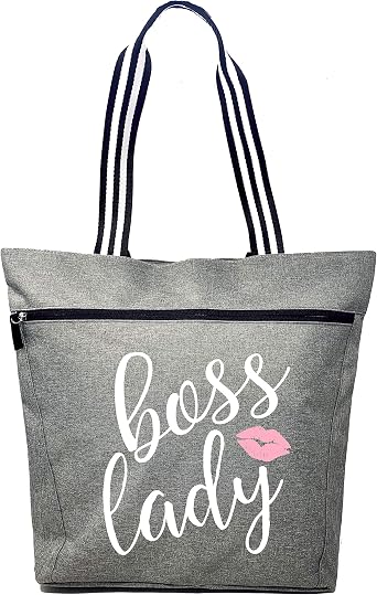 Brooke & Jess - Boss Lady Zippered Pocket Canvas Tote Bag - Gift Ideas for Female Bosses, Thank You Office Appreciation Gift