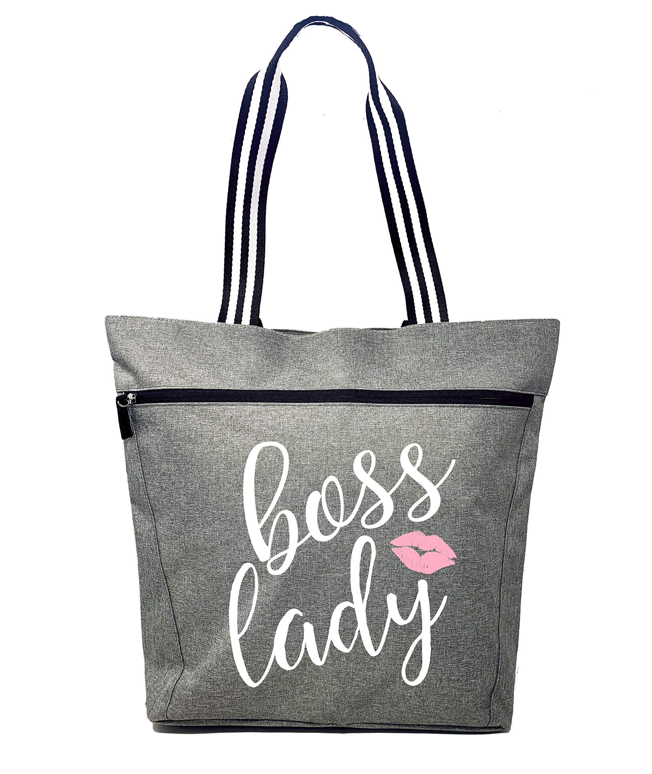 Brooke & Jess - Boss Lady Zippered Pocket Canvas Tote Bag - Gift Ideas for Female Bosses, Thank You Office Appreciation Gift