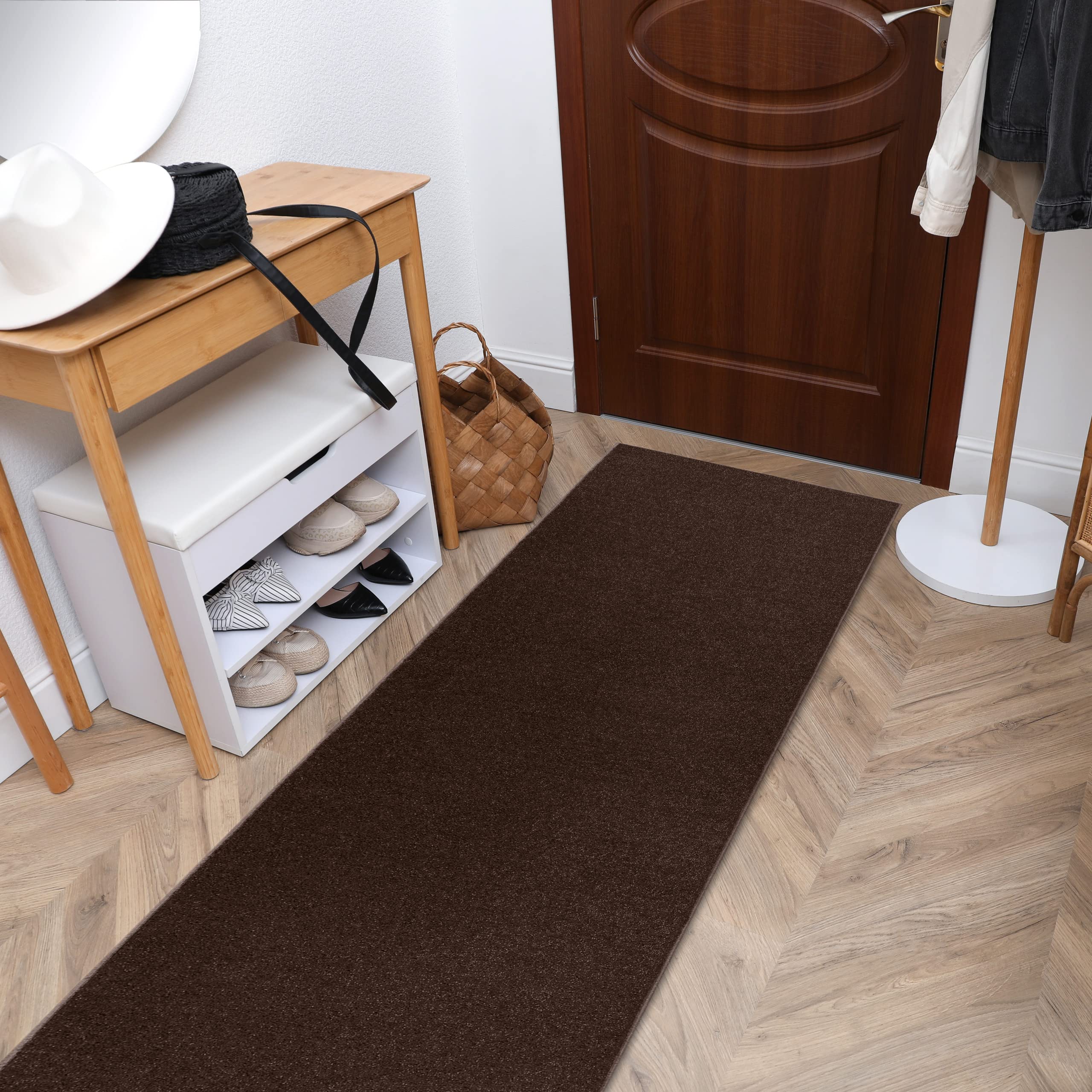 rugsx Passatoia ETON per cucina, corridoio, soggiorno, robusto, classico, marrone 90x470 cm