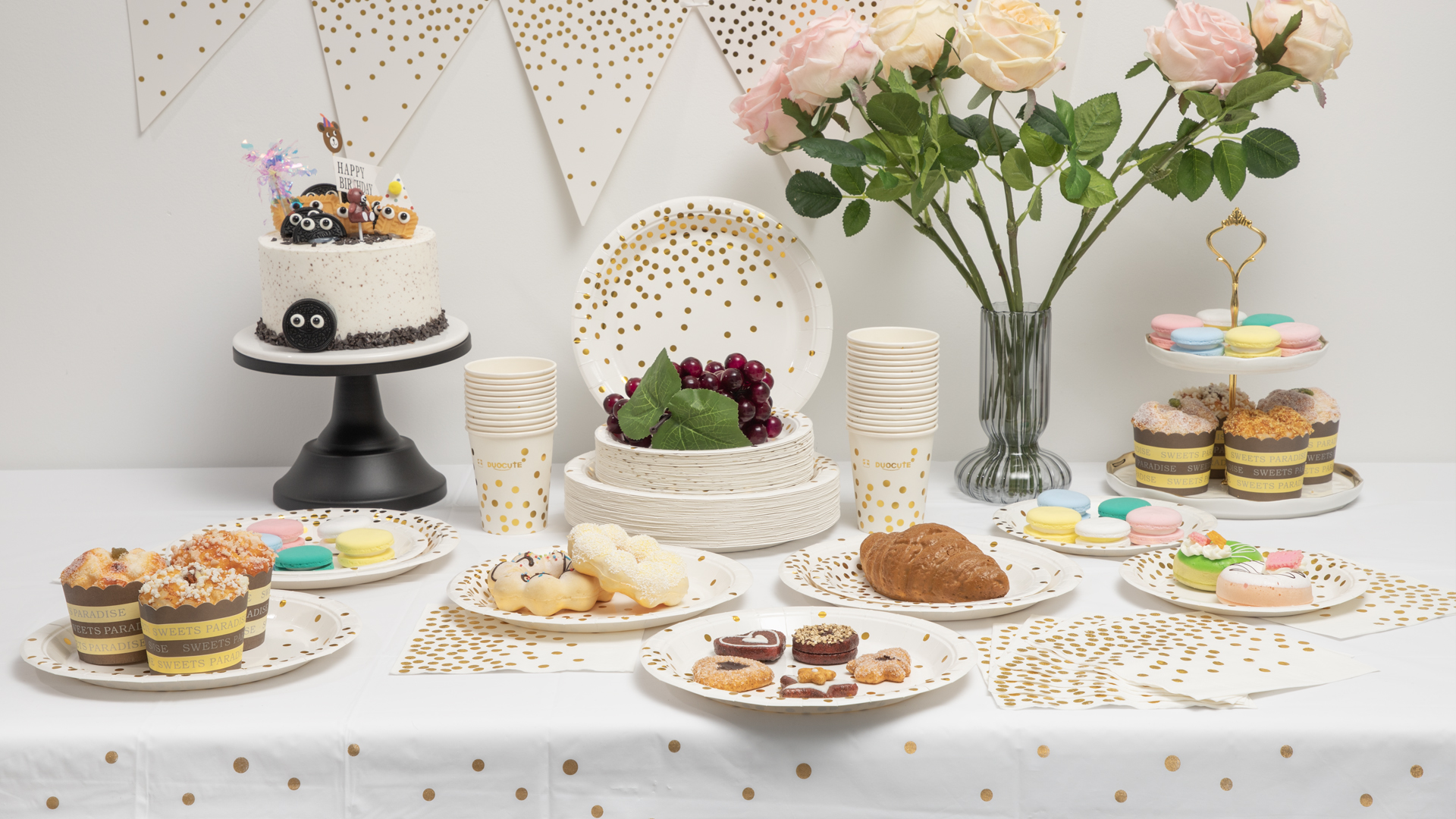 Set Stoviglie Carta 200 Pezzi Vexillic - Per Feste Nuziale, Compleanno, Rosa E Oro - Foto 11