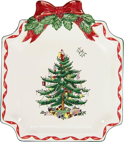 Spode Plato de canapé de la colección de cintas de árbol de Navidad  Plato de servir de 6.5 pulgadas para postres aperitivos y golosinas navideñas