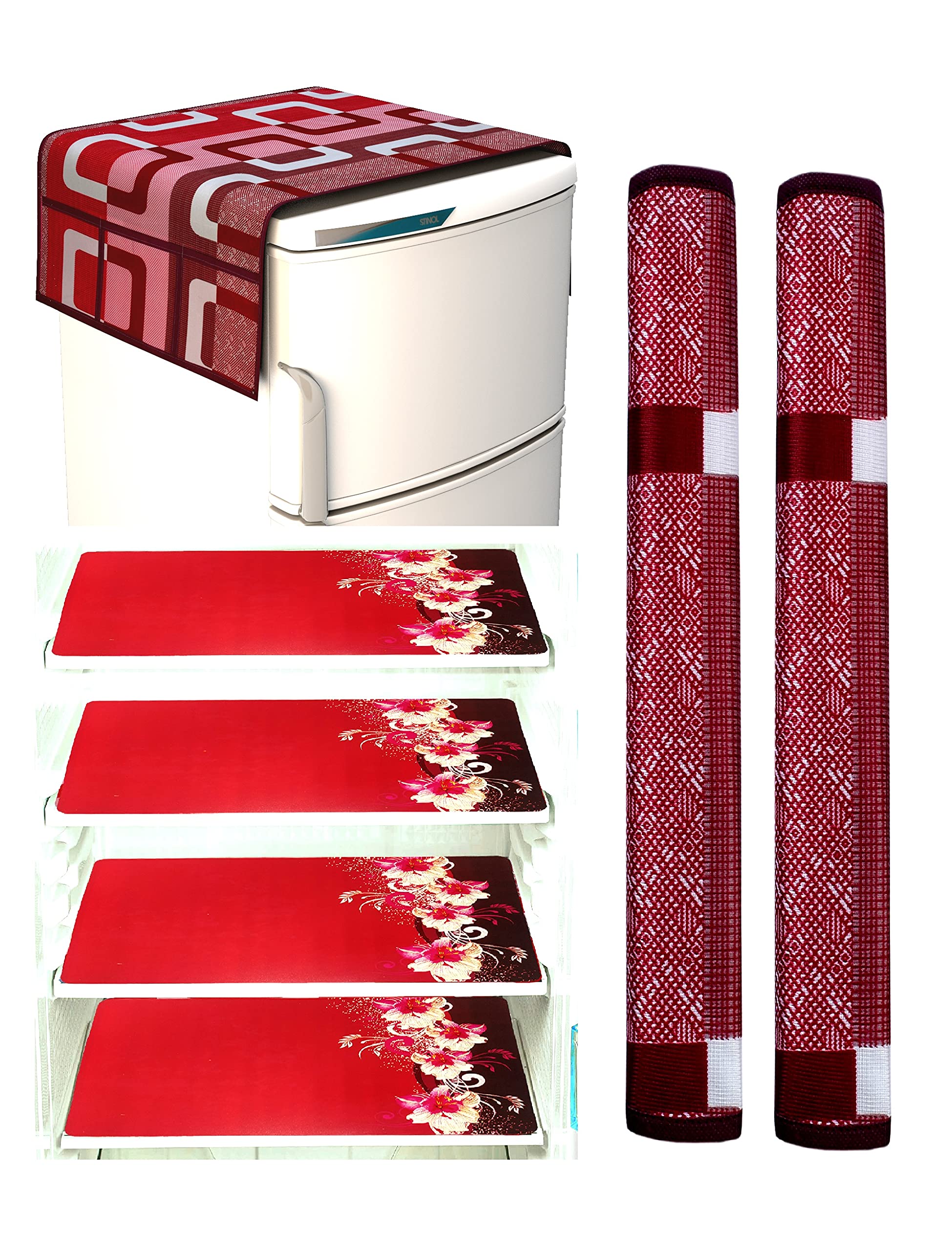 FACTCORE Combo of Kitchen Combo Fridge Top Cover(21 X 39 Inches), Fridge Handle Covers (12 X 6 Inches)+ 4 Fridge Mats (11 X 17 Inches), 7 Piece Set (Red Box 142) (B092S9MYH7) Amazon Price History, Amazon Price Tracker