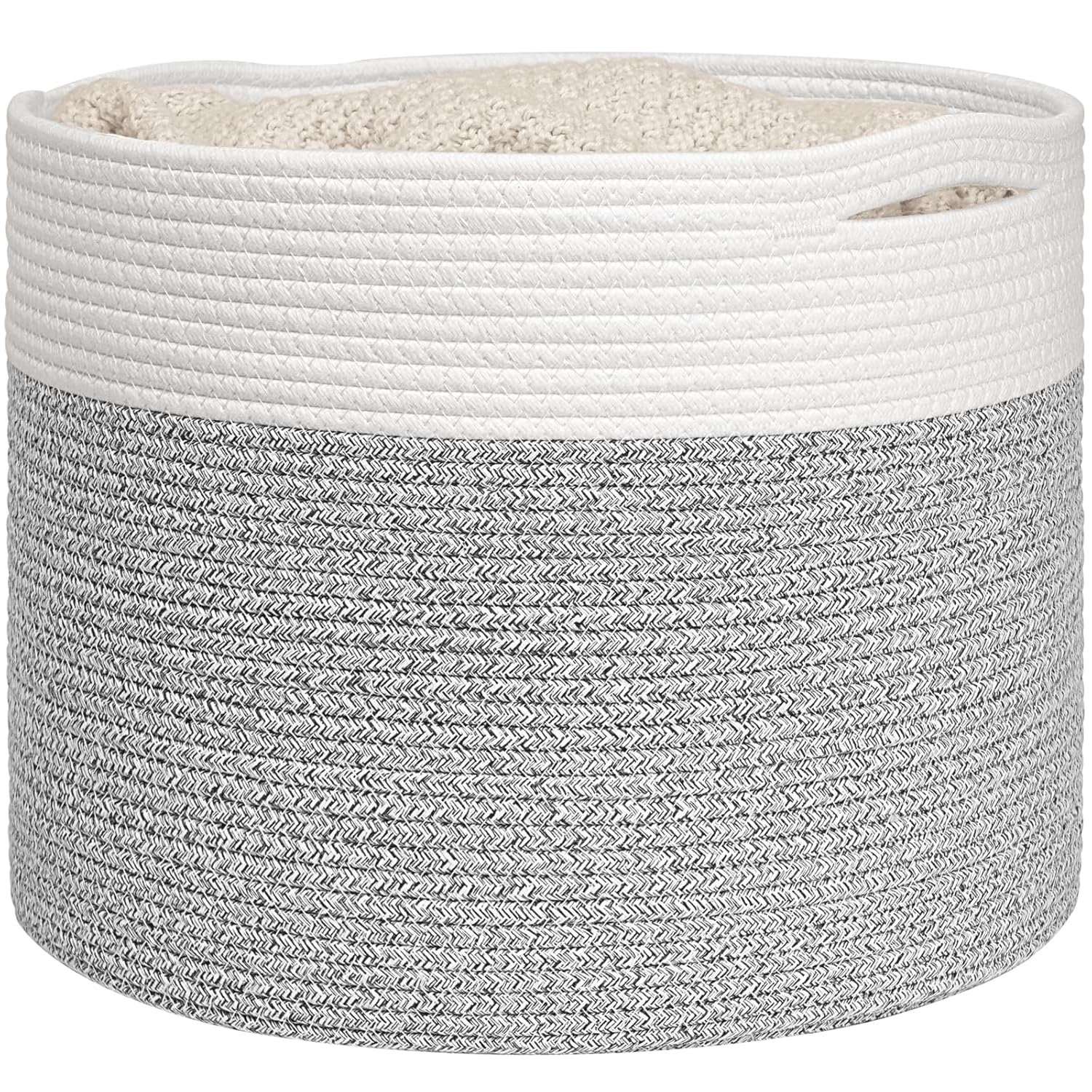 Goodpick Blanket Basket, 15.8″x15.8″x13.8″ Woven Rope Basket for Blankets, Kids Toy Storage Organizer Bins, Toy Storage for Nursery, Light & Grey