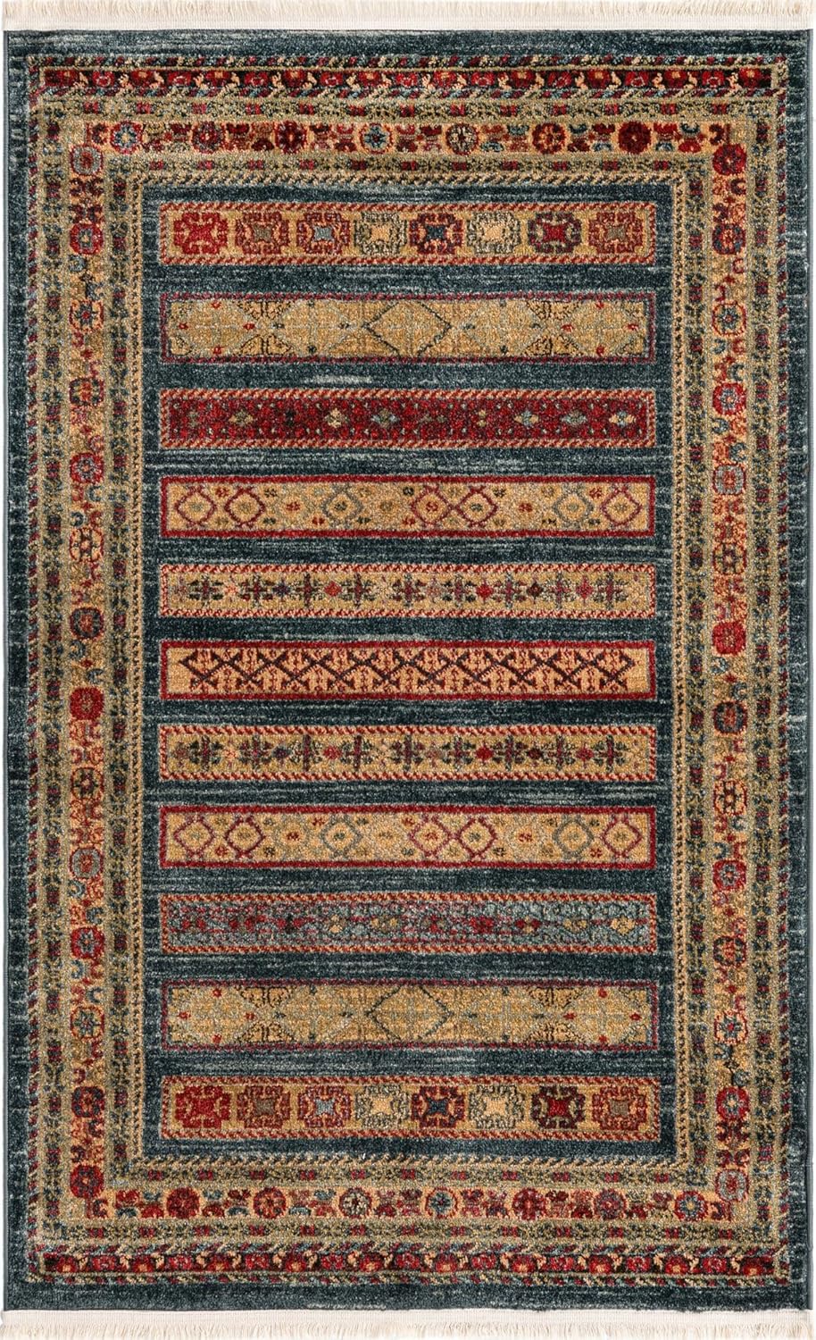 Rugs.com Kashkuli Gabbeh Collection Rug – 3' 3 x 5' 3 Blue Medium Rug Perfect for Entryways, Kitchens, Breakfast Nooks, Accent Pieces