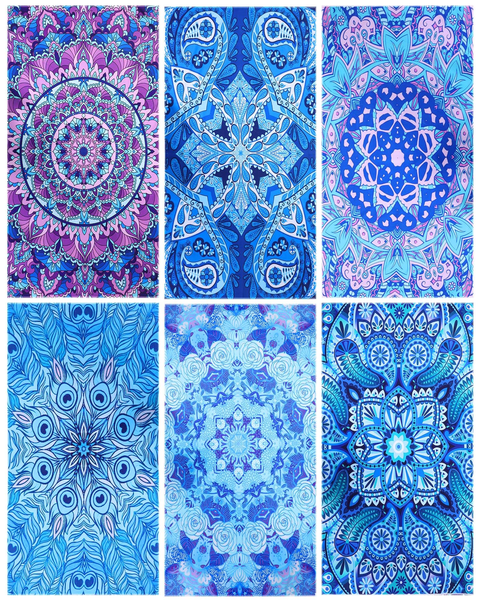 Photo 1 of FuWeave 6 Pcs 72 x 36" Microfiber Oversized Beach Towels Large Absorbent Thin Compact Lightweight Sand Free Quick Dry Towels Pack for Travel Pool Yoga Gym Sports Beach Accessories(Mandala)