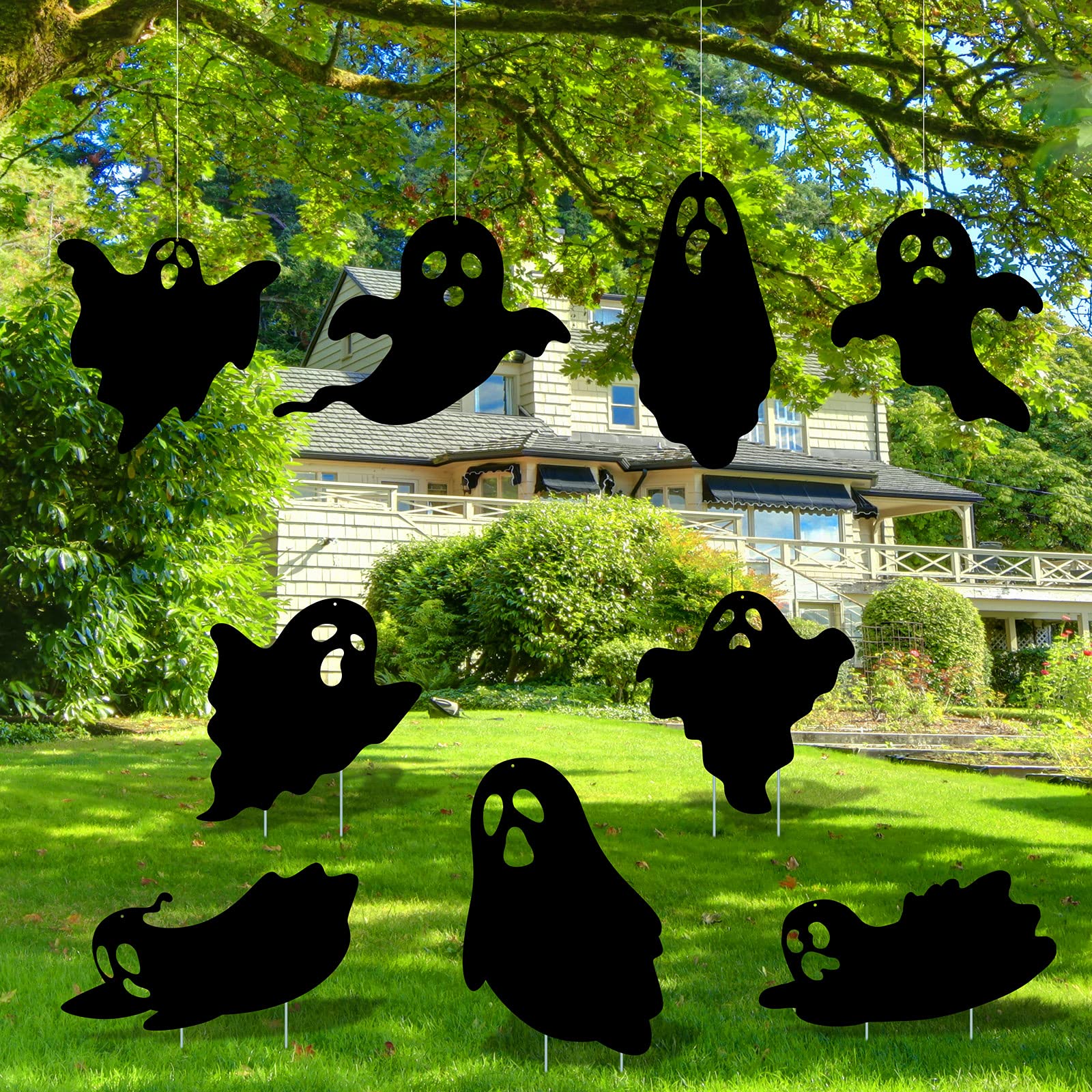 Buy Fovths 9 Pieces Halloween Black Ghost Silhouette Yard Stakes