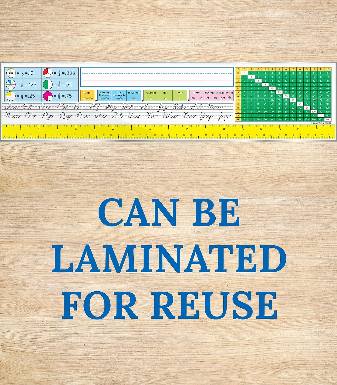Carson Dellosa 36 Pc. Cursive Name Plates for Desk, Cursive Desk Name Tags for Classroom With Alphabet, Ruler, and Multiplication Table, Cursive Name Plates for Students Desks