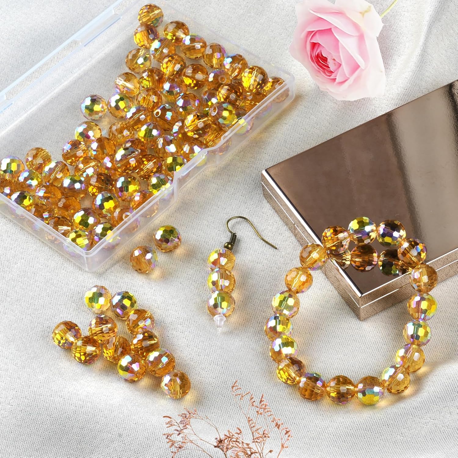 Crystal Glass Beads for Jewelry Making, 80 Pieces Crystal Beads, 10mm Glass Beads, Round Faceted Beads Bulk for Craft Necklace Bracelet Earring (Gold) - Image 7