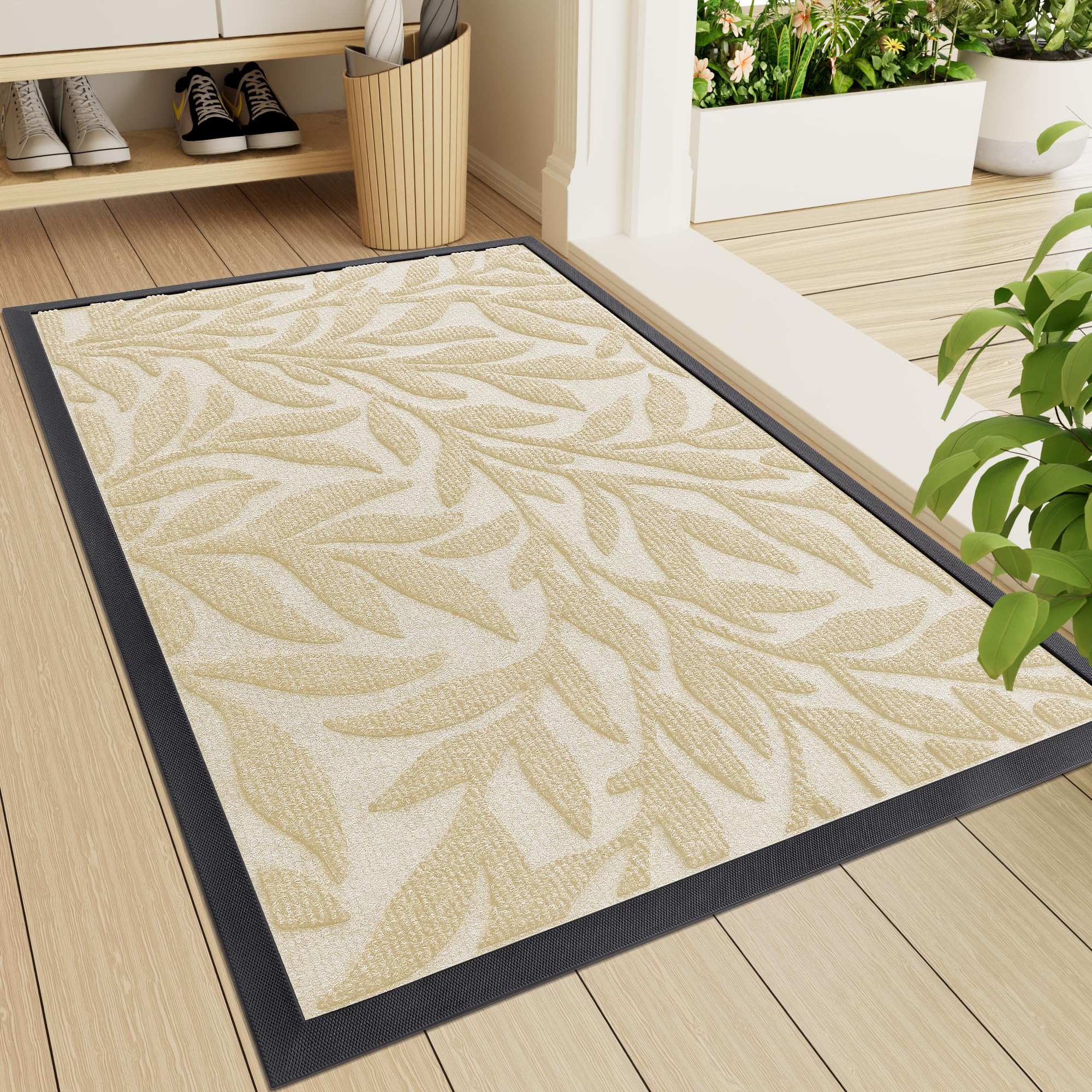 Smiry Front Door Mat Indoor Outdoor Entrance, Heavy Duty Natural Rubber, Trap Dirt and Moisture, Non-Slip Doormats, Low Profile, Easy Clean Patio