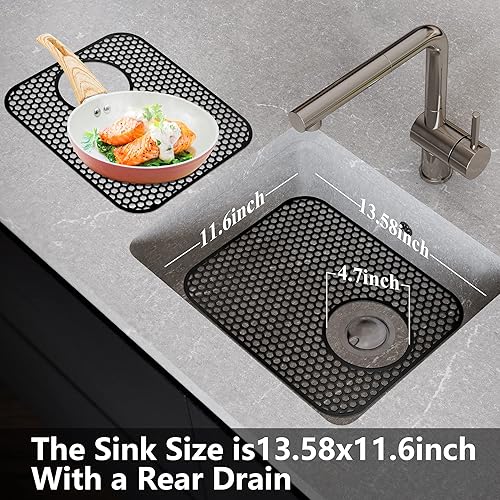 Miniatura 2 de Protectores de fregadero para fregadero de cocina, 2 alfombrillas de cocina de silicona de 13.58 x 11.6 pulgadas, protector inferior antideslizante