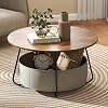 Manora Round Coffee Table with Storage Fabric Basket- Modern Wooden Coffee Table for Living Room, 80x80x45cm Rustic Brown with Space-Saving Sofa Side Table (Brown)