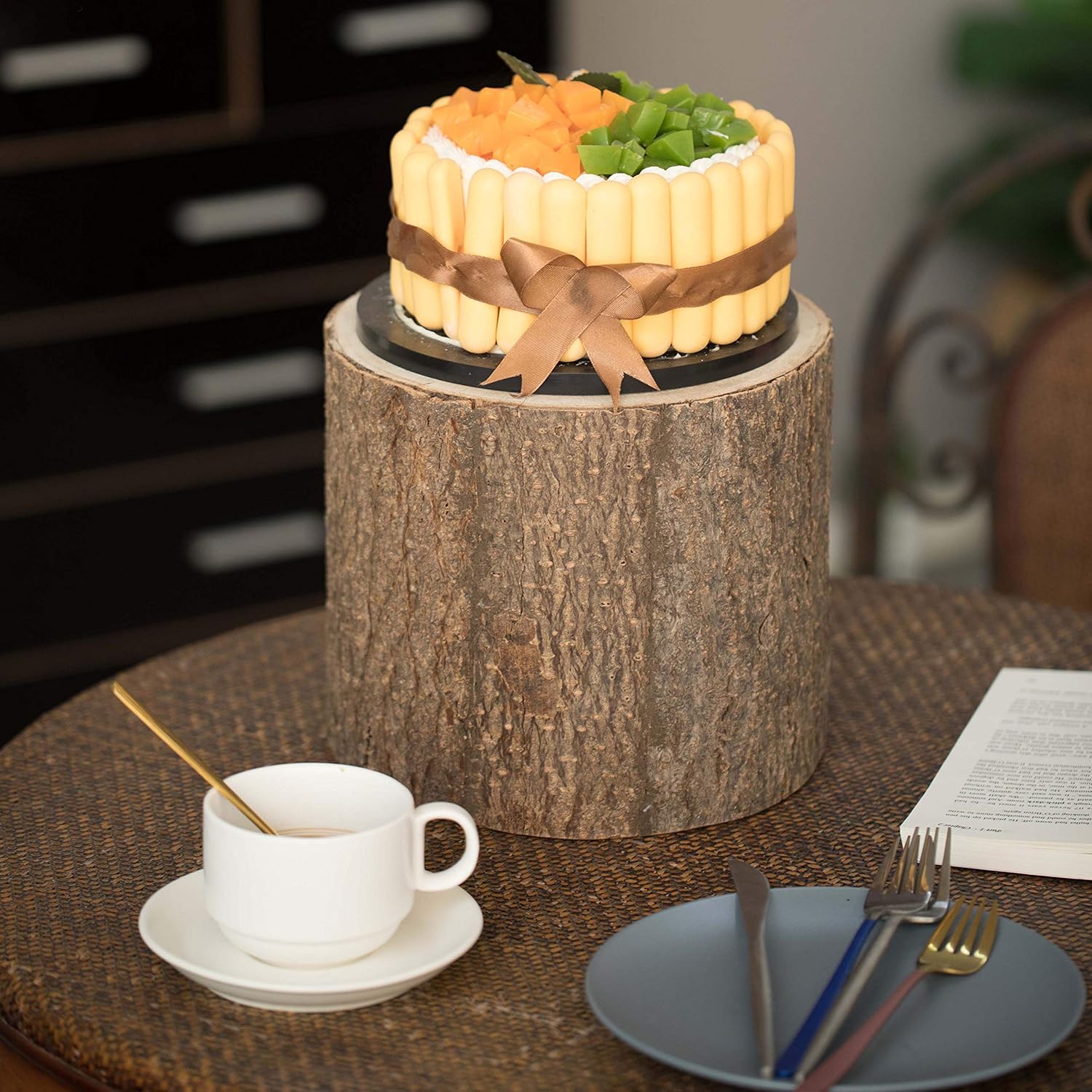 Vintiquewise Wooden Stump Tree Branch with Bark Succulent Planter Pot Flower Shelf
