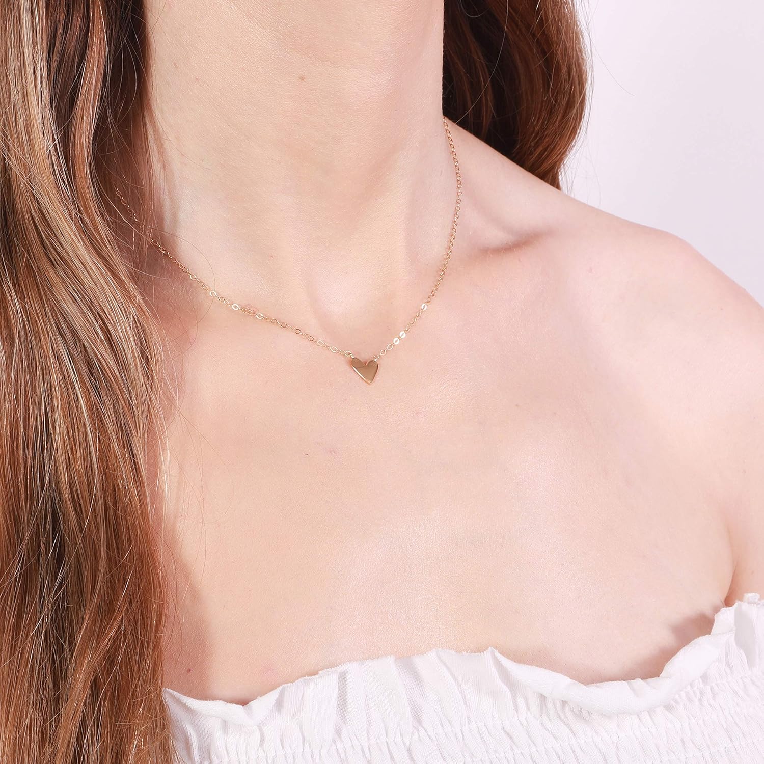 AVNIS Floating Heart Necklace Friendship Tiny Pendant 8mm Choker Necklace Chain 16 inch+ extension - Image 8