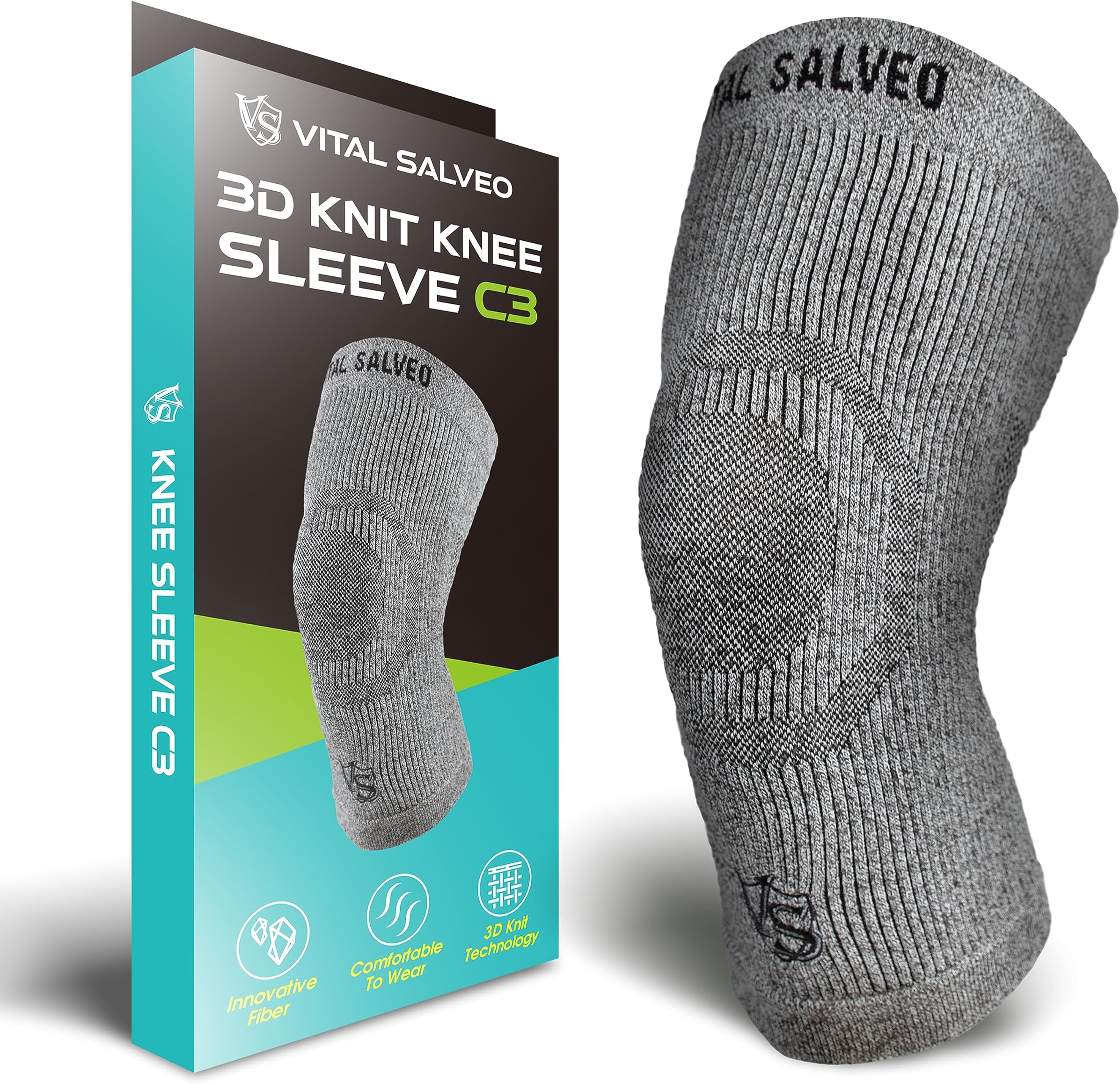 Vital Salveo Ginocchiera Compressione S-Support – Allevia Il Dolore, Protegge Le Articolazioni, Per Sport E Uso Quotidiano (1 Pezzo)
