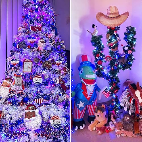 Miniatura 3 de JMEXSUSS Decoración del 4 de julio, 100 luces LED para interiores, 33 pies, luces rojas, blancas y azules enchufables, 8 modos patrióticos del 4 de