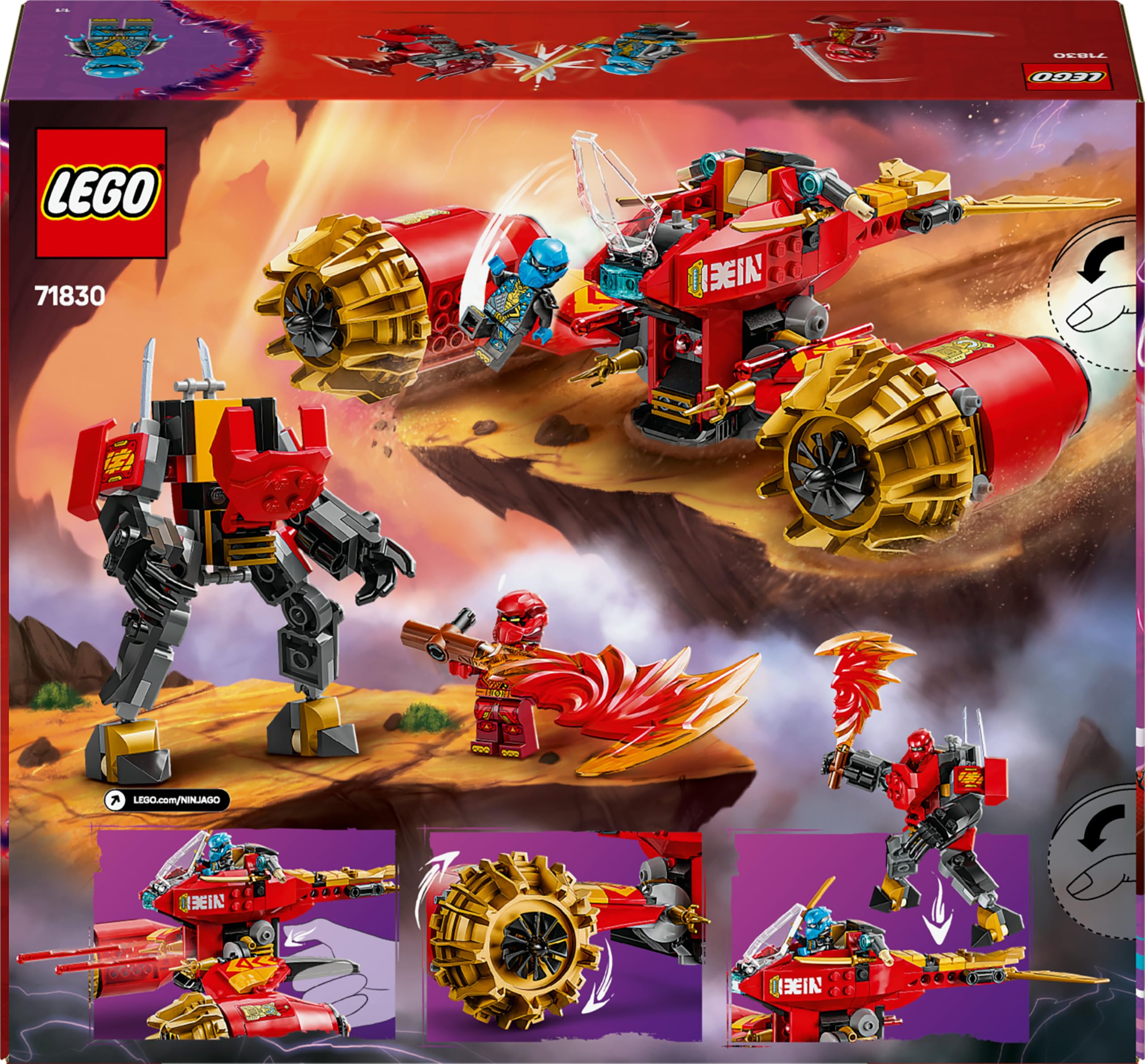 LEGO Ninjago Moto-Meca de la Tormenta de Kai Juguete de Construcción, Juego Ninja con Moto y 3 Minifiguras, Figura Articulada con Catana, Regalo para Niños y Niñas de 7 Años o Más 71830