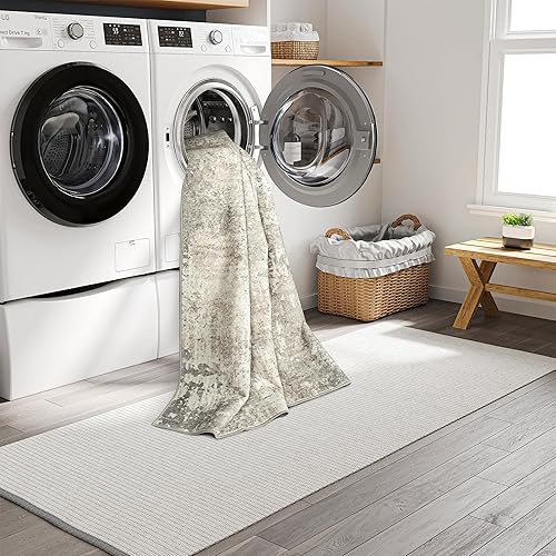 Miniatura 4 de Art&Tuft TPR53-Sand Alfombra de área, reverso con antideslizante, abstracta, plegable, resistente a las manchas, lavable a máquina, para sala de