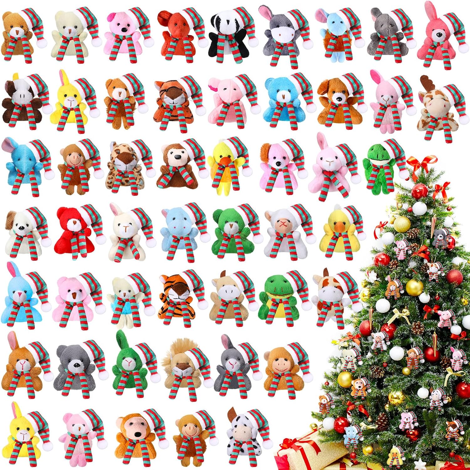 Skylety 50 Pcs Mini Stuffed Animals Bulk Cute Safari Jungle Small Plush Doll Toy Set Tiny Plush Keychain Decoration for Easter Party Favor Gift Carnival Classroom Prize(Birthday Animals,Classic Color)