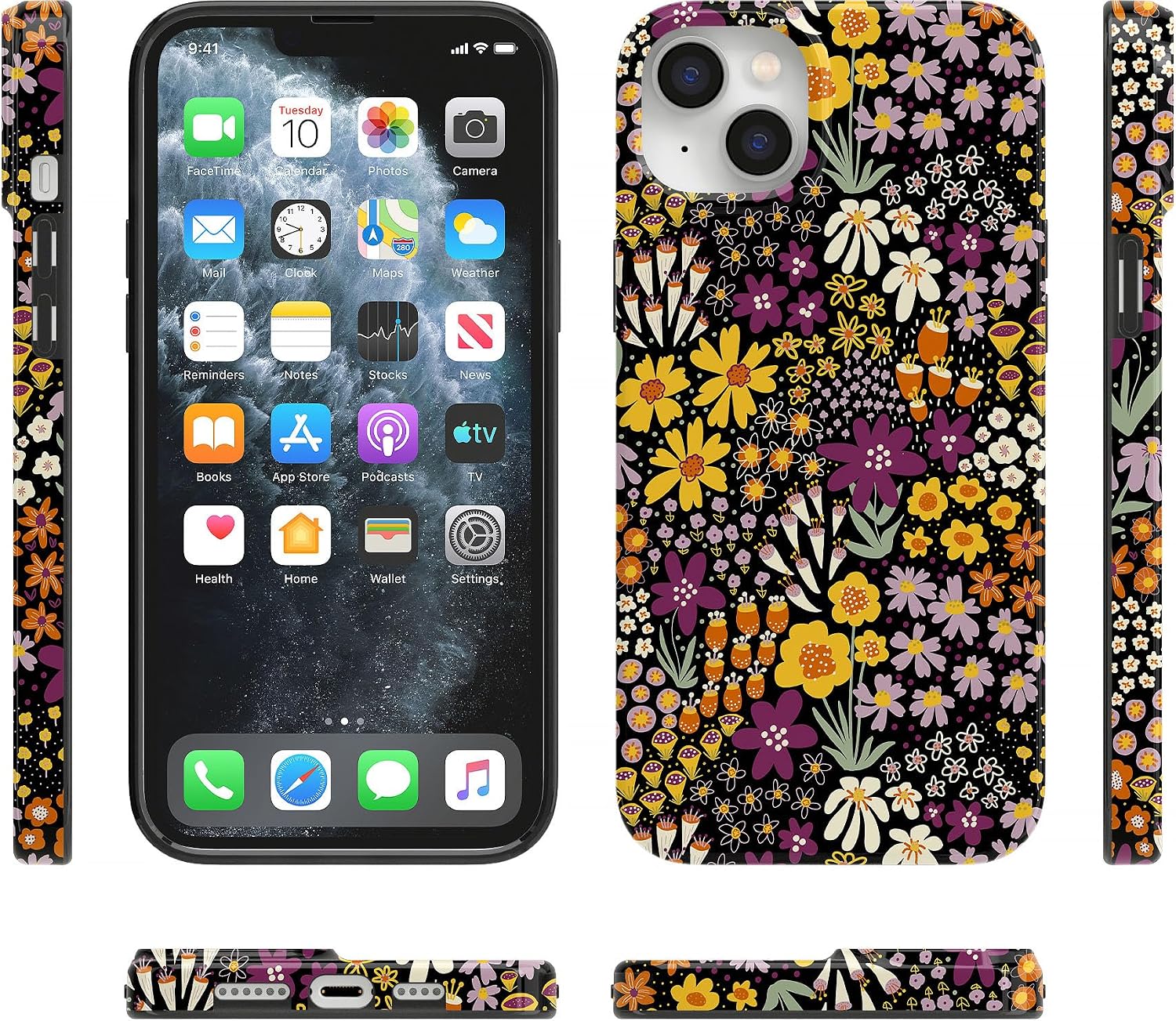 Casely iPhone 14 Case | Falling for You | Plum Floral | Compatible with MagSafe | Classic Ultra Slim Design