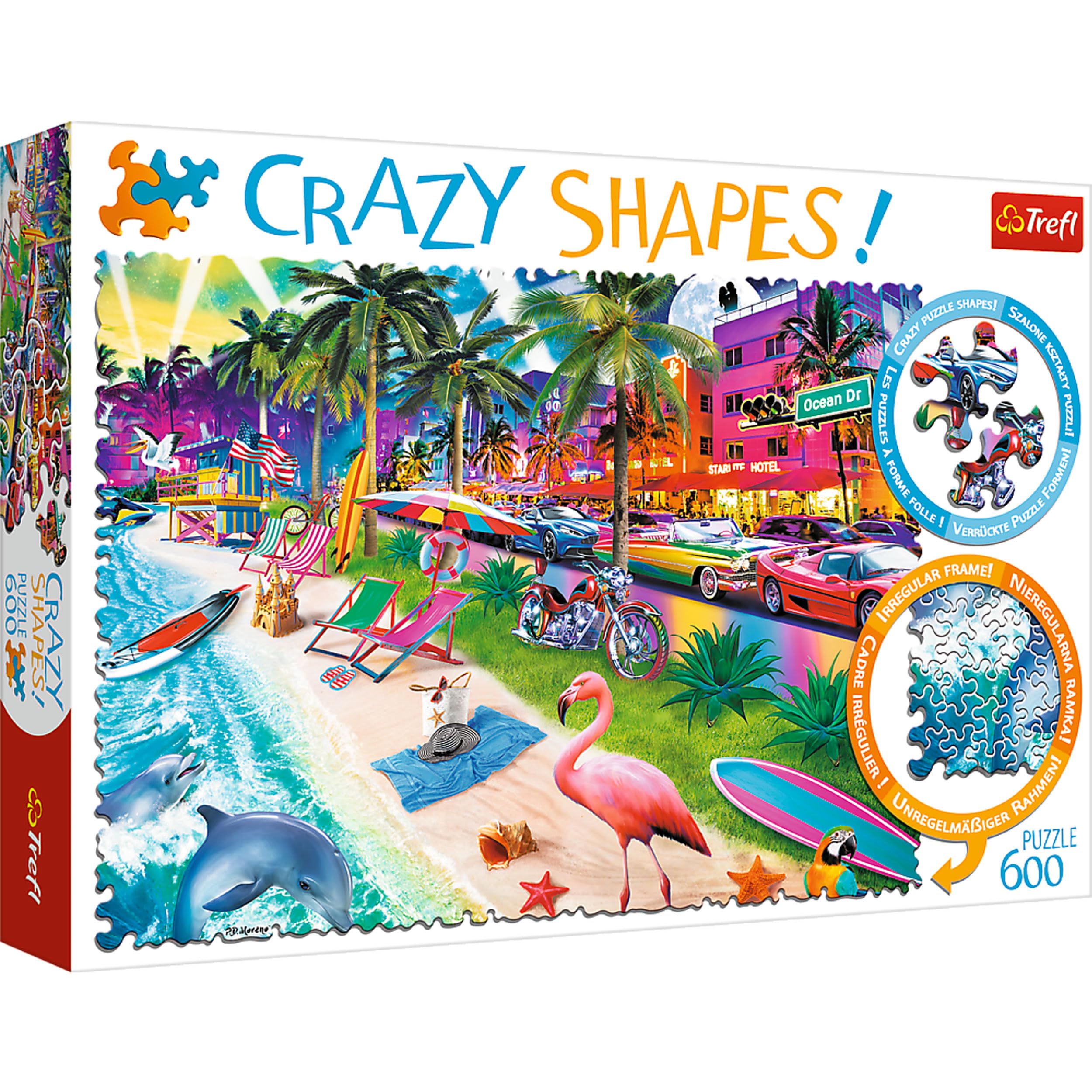 Trefl 600 el. Crazy Shapes Plaża w Miami [PUZZLE], Mehrfarbig