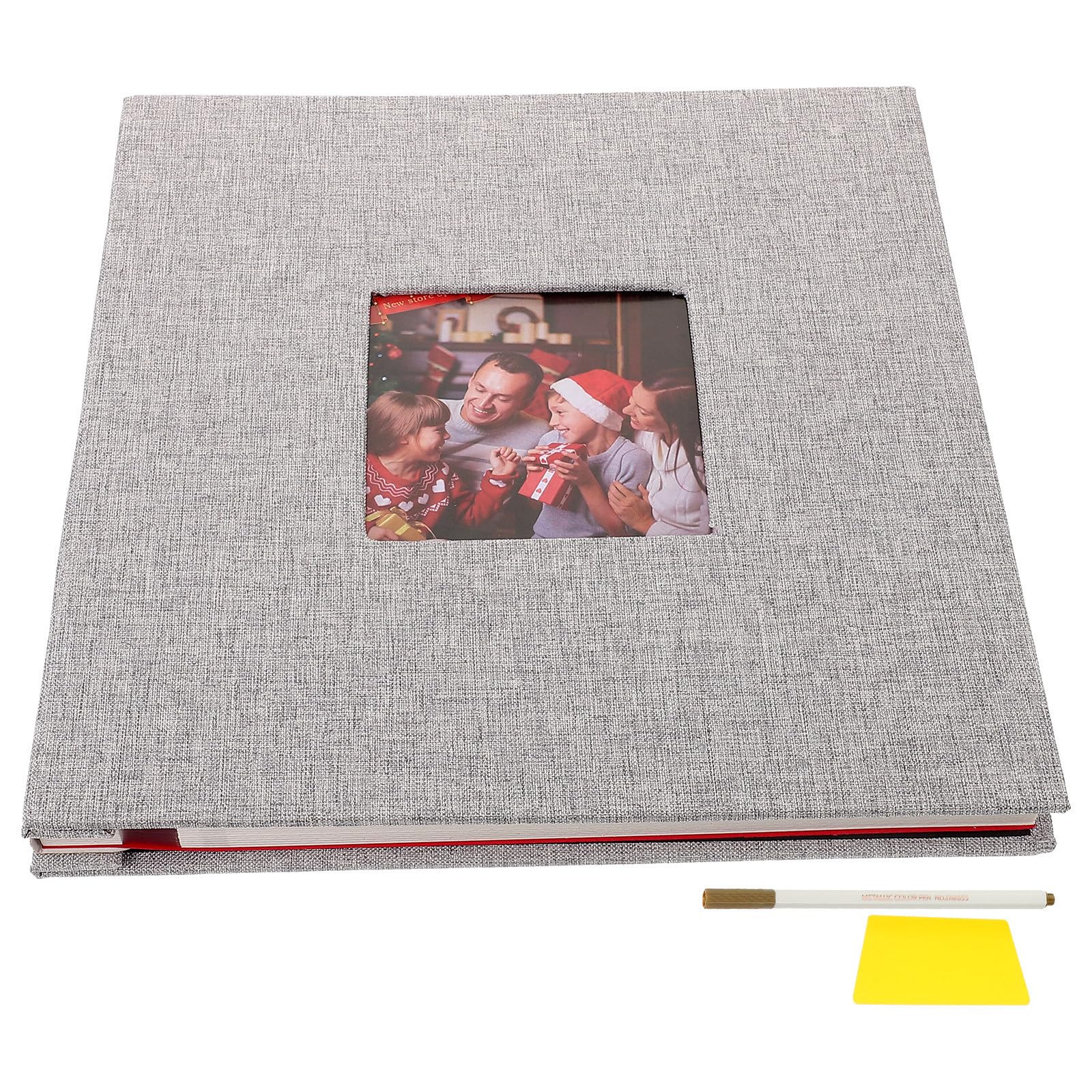 Abaodam Album Fotografico Autoadesivo con Finestra, 20 Fogli, Libro Foto | Penna e Raschietto Inclusi, Copertina in Lino e Plastica, per Matrimonio