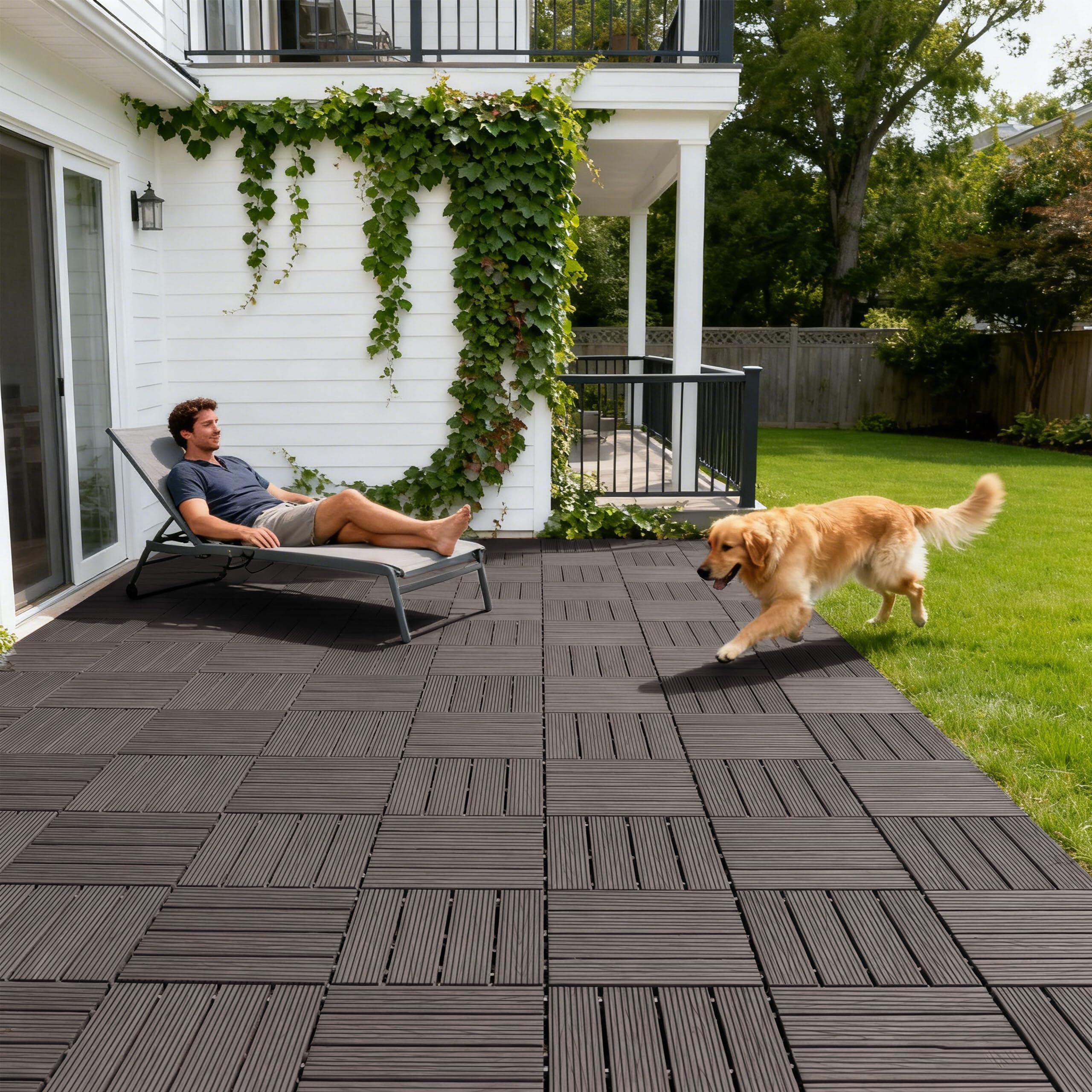 Relaxdays Dalles WPC, 22 pcs, 30x30 cm, 2 m², clipsables, Balcon/terrasse, résistantes, Aspect Bois, Gris