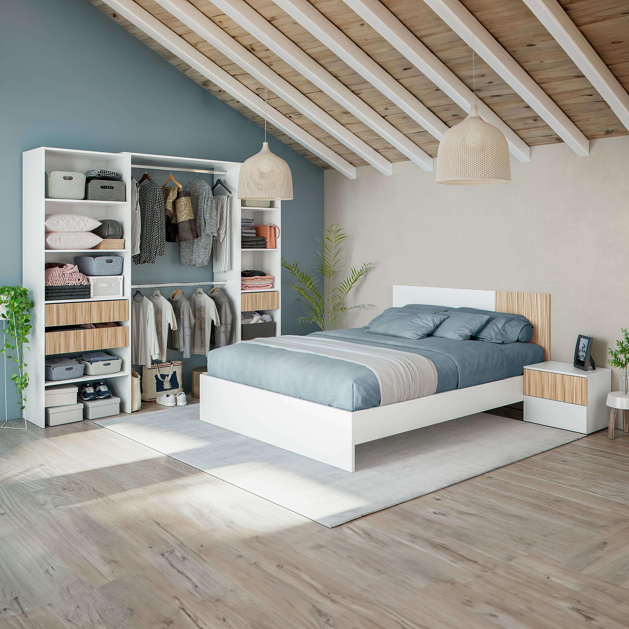 Miroytengo Cama de Matrimonio Ethna 160x190 cm Dormitorio Estilo Moderno Color Blanco Artik 166x39x196 cm