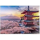 MyPuzzle Beautiful View of Mount Fuji and Chureito Pagoda at Sunset - Premium 1000 Piece Jigsaw Puzzle for Adults