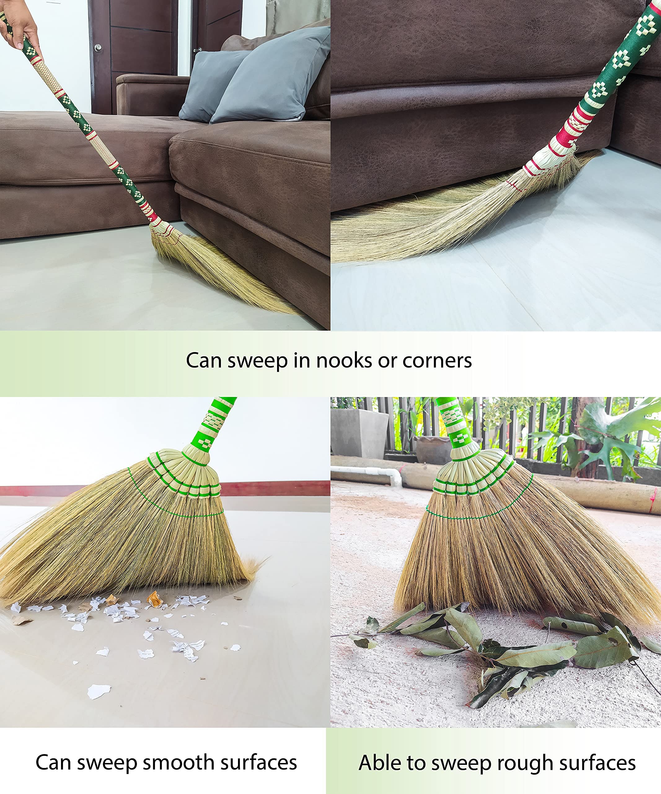 Thai Vintage Retro Grasbesen Stab Asiatischer Strohhalm für Hochzeit Springen Hexe Haus Lang mit Massivholzgriff - Primitive Kehren Schmutz Staub Müll