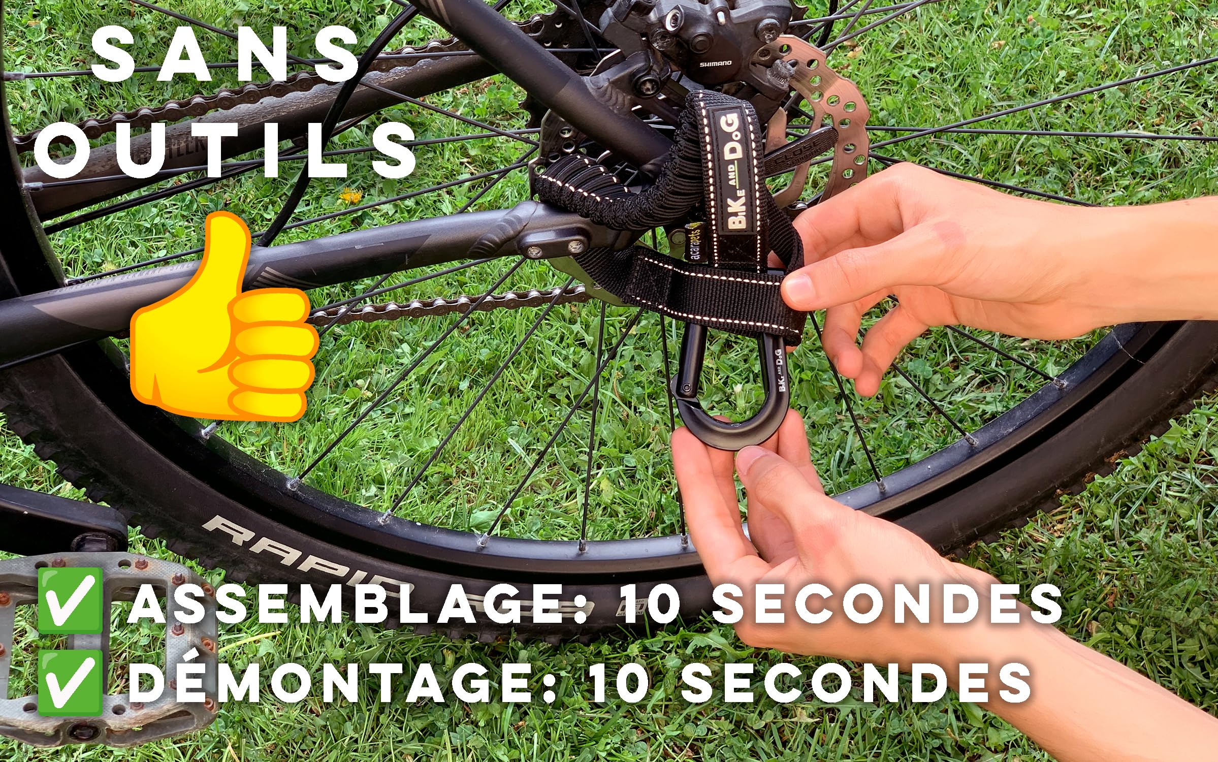 Laisse pour Chien à vélo, Installation sans Outils, Système breveté, Noir