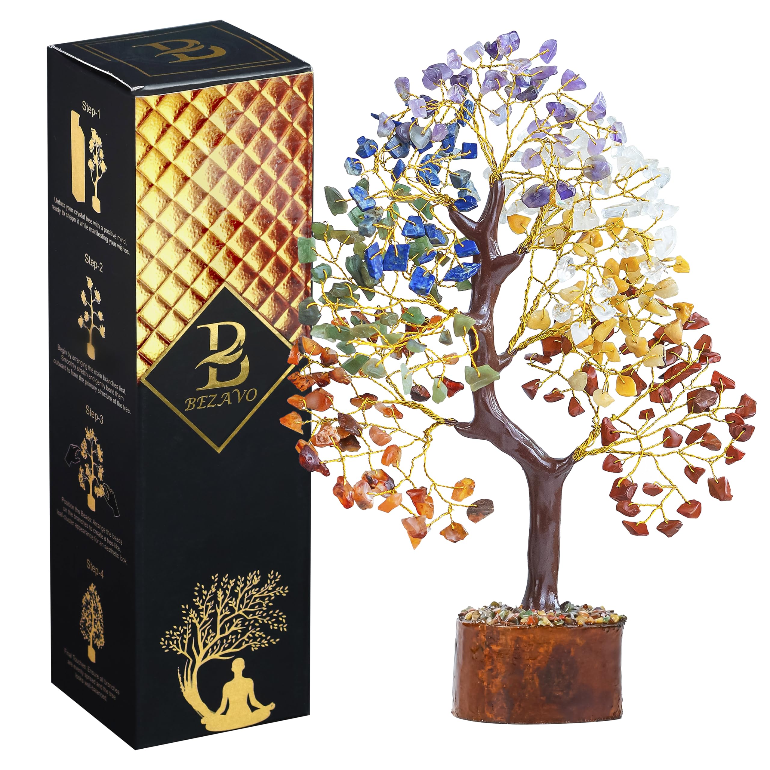 Seven Chakra Tree of Life Gemstone Crystal Tree Handmade Bonsai Money Tree for Home Office Room Decor Birthday Gifts for Women, Mom, Sister, House Warming Gifts New Home Spiritual Decor 10-12 Inch
