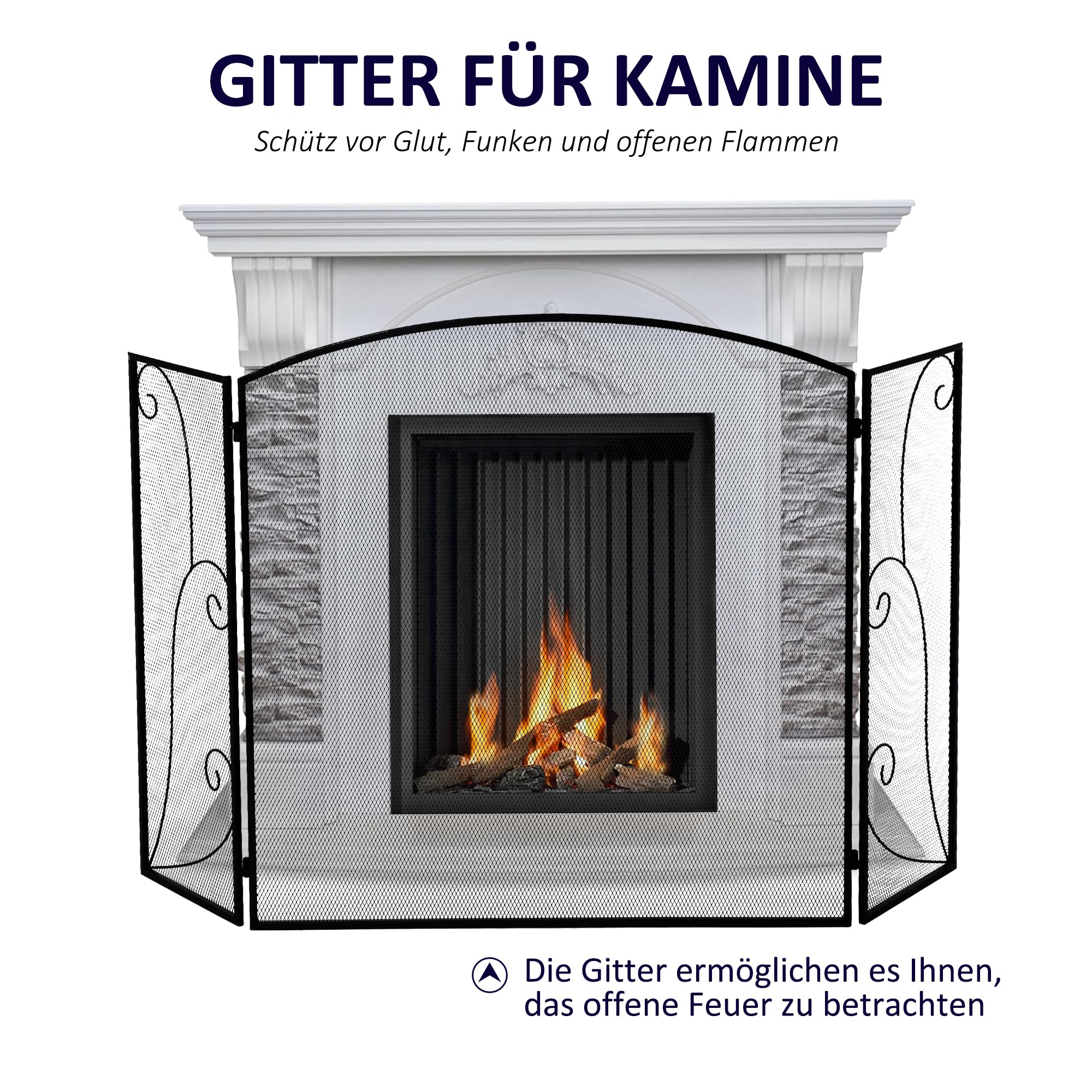 HOMCOM Griglia per caminetto, Griglia di protezione per caminetto con 3 pannelli, Griglia antiscintille pieghevole, Griglia di protezione per stufa per soggiorno, Metallo, Nero 132,5 x 76,5 cm