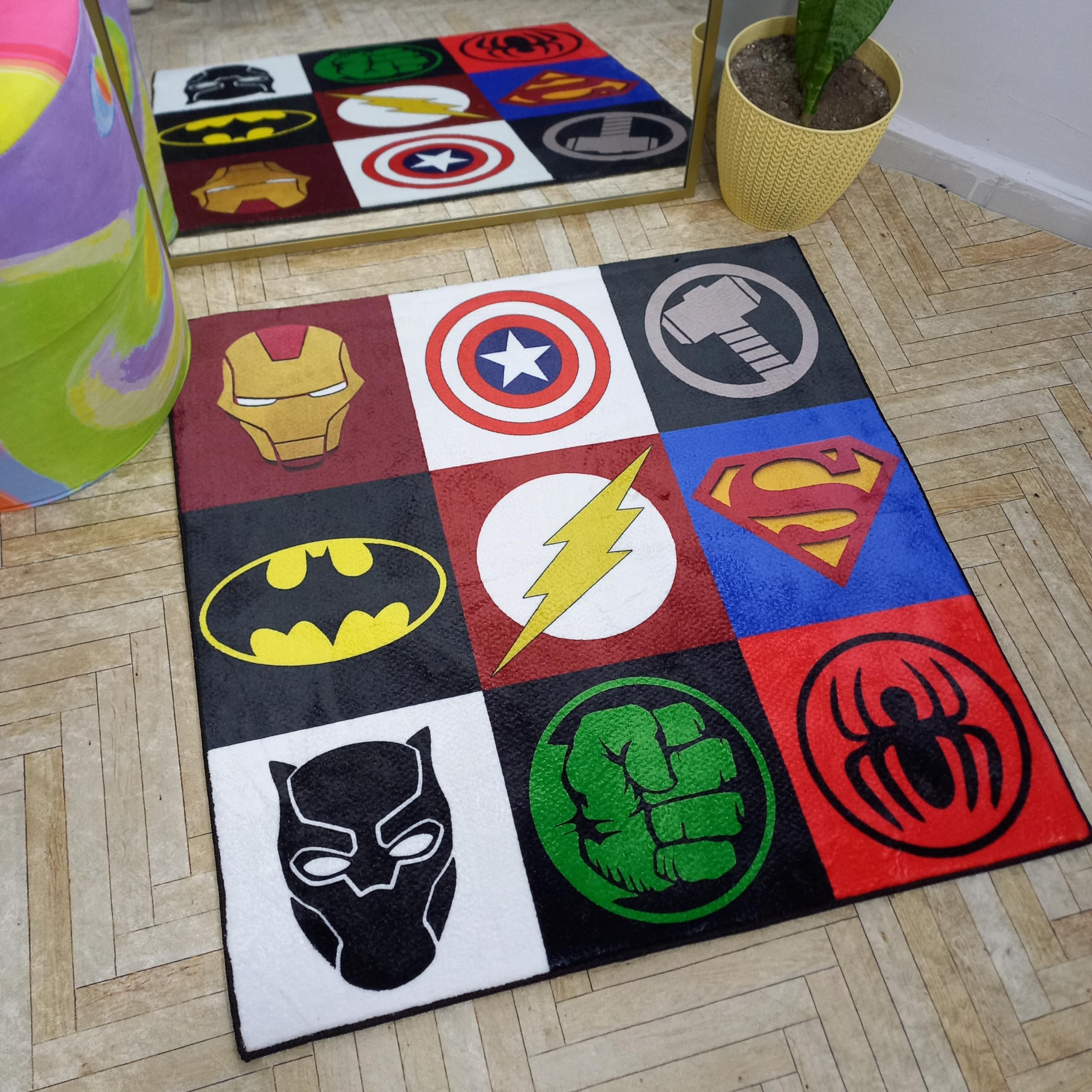 Tapis Enfant Super-Héros 60x90 Cm - Déco Chambre Et Salon Coloré