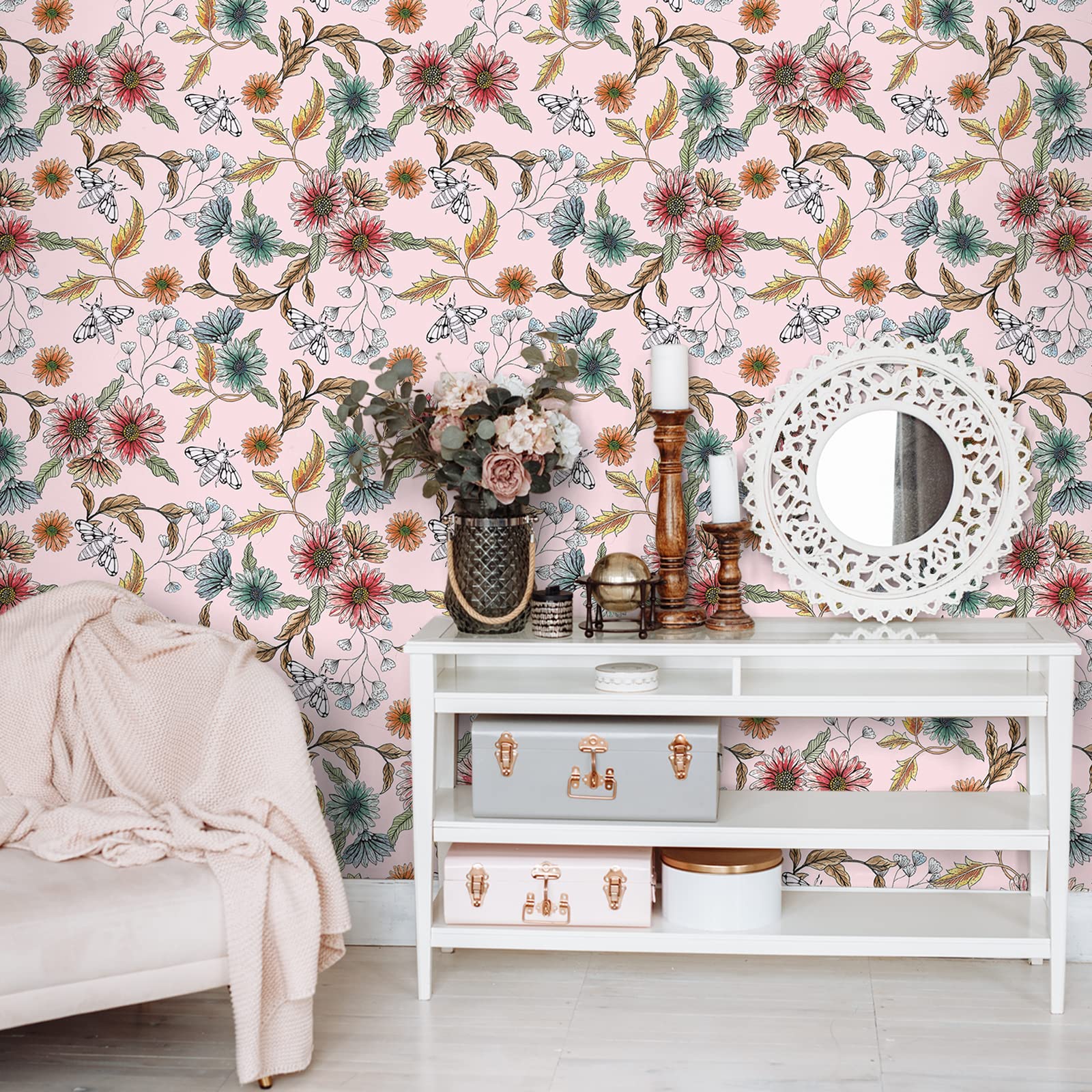 Carta Adesiva Floreale Per Mobili - Stile Vintage Con Peonie E Margherite - 2 Rotoli 40x250 Cm - Facile Applicazione