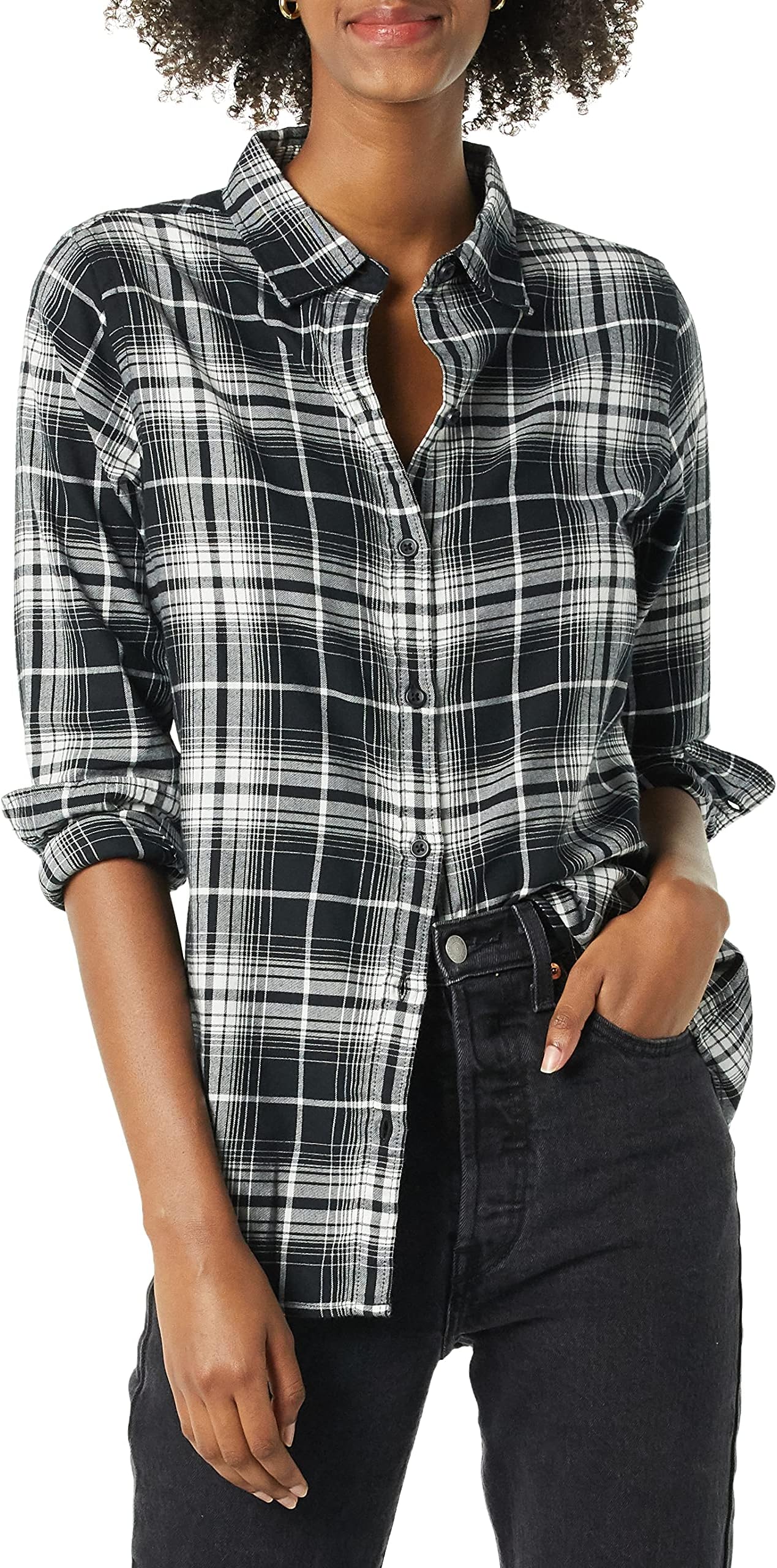 Women's Regular-Fit Long-Sleeve Lightweight Plaid Flannel Shirt