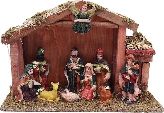 BELLE VOUS Christmas Crib set - Christmas Figurines Tabletop Scenes - Christmas Scene Crib Stable for Xmas Decoration Festive Display For Home