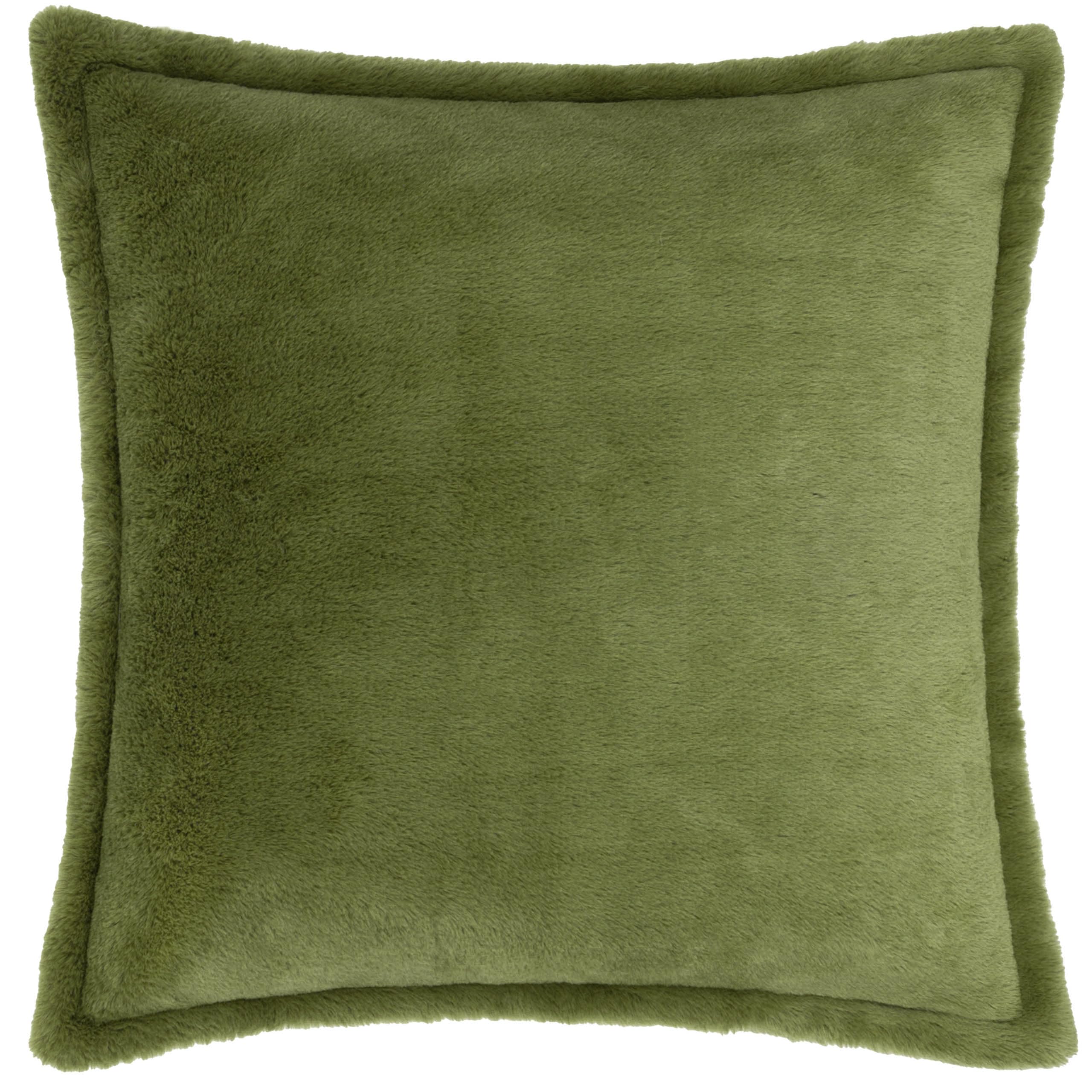 furn. Kallu Faux Fur Cushion Cover – Soft Fluffy Decorative Cushion with Oxford Edge (Olive - 45x45cm)