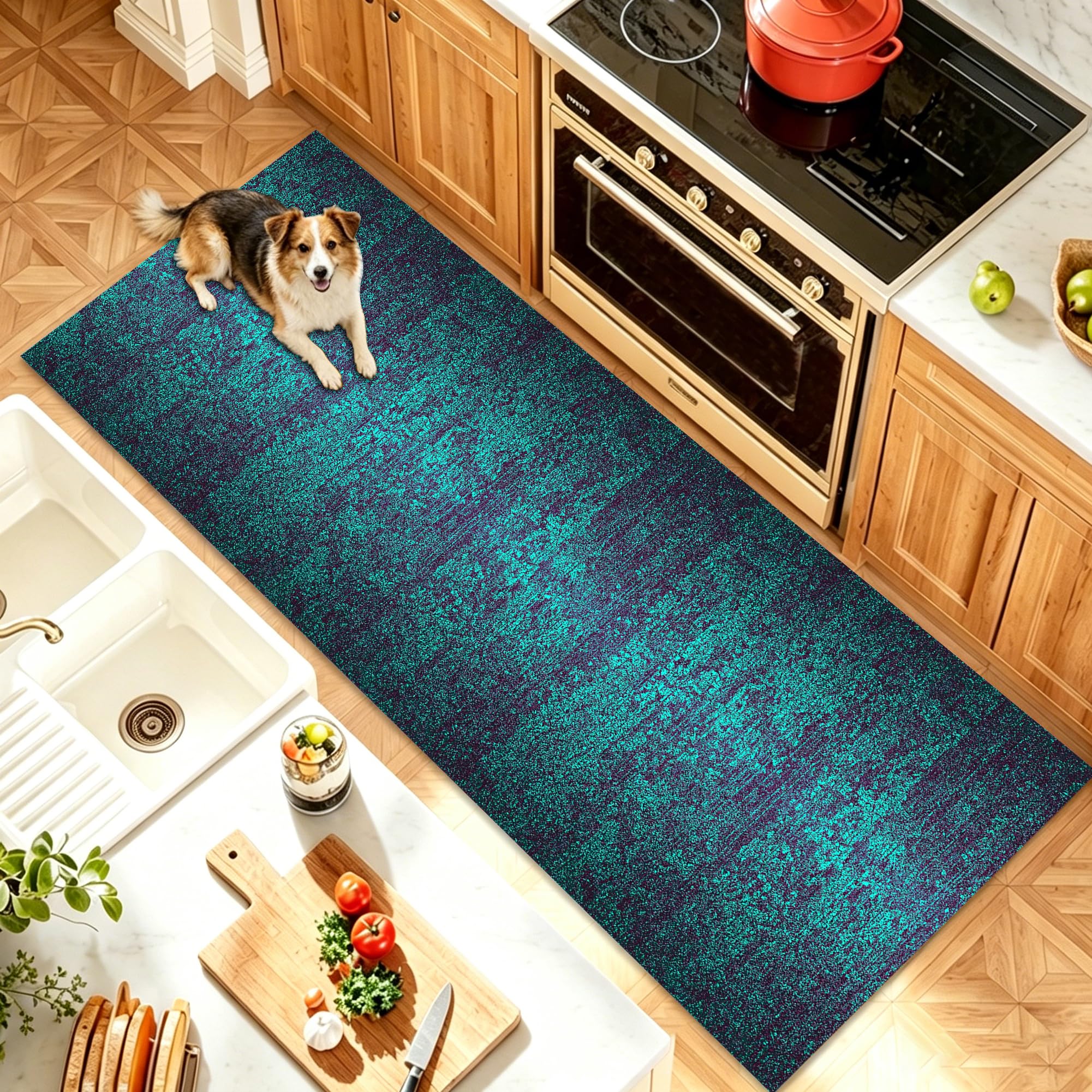 Alfombra corredor azul de 40x500 cm, ideal para proteger pasillos, entradas y cocinas