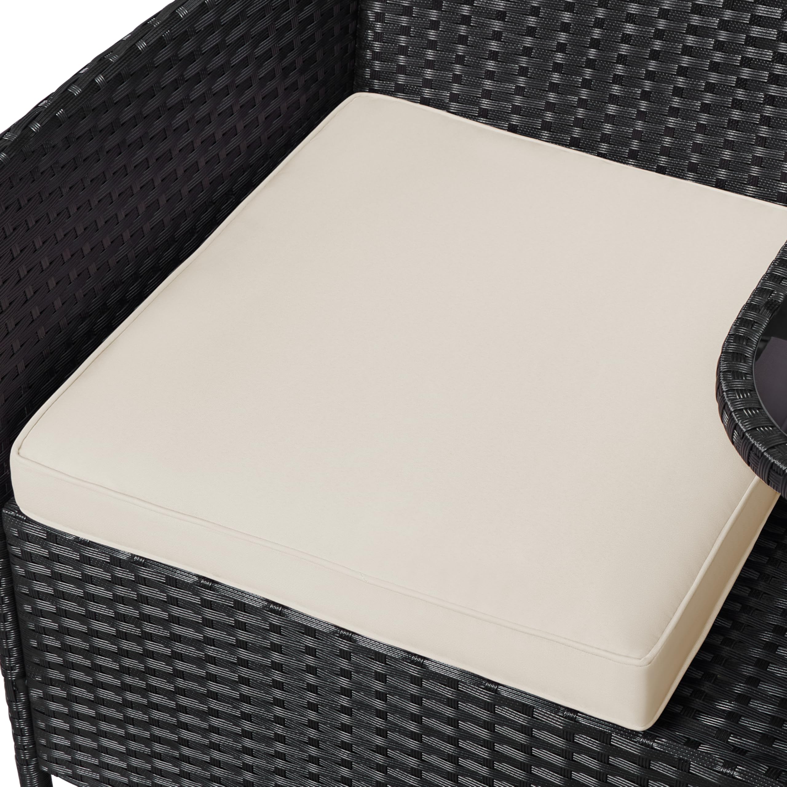Yaheetech 2-Sitzer Polyrattan Gartenbank mit Tisch Stabile Rattan Sitzbank | Wetterfest Balkonbank 350 kg Belastbarkeit, für Garten Balkon Terrasse, Schwarz-Beige,131×65,5×85 cm
